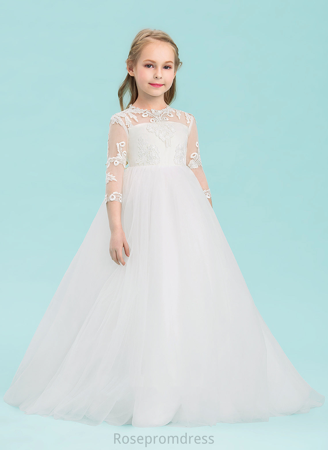 Scoop 3/4 Floor-length Amira Ball-Gown/Princess Dress Sleeves Flower Girl Dresses - Tulle Flower Girl Neck