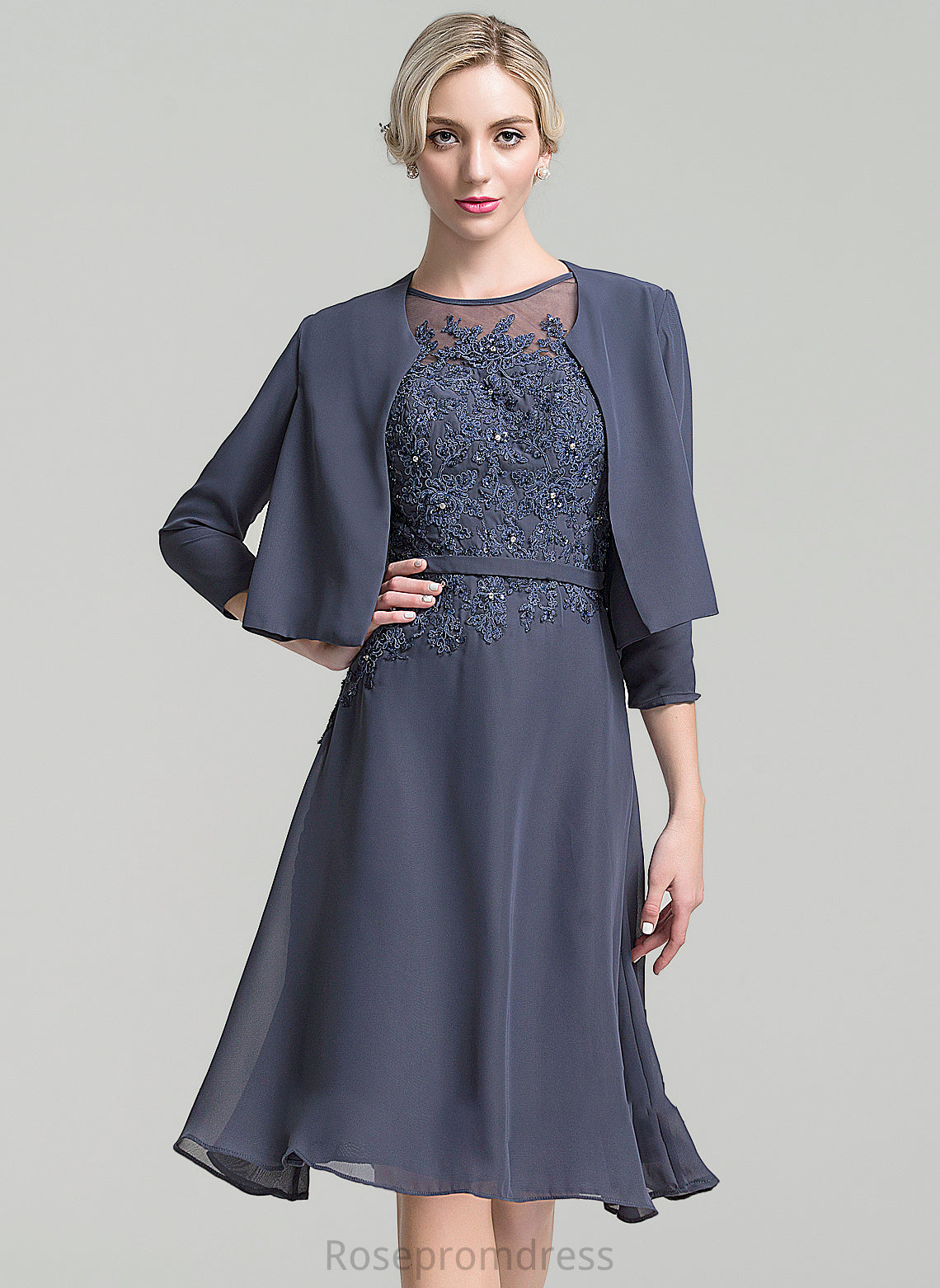 Knee-Length Mother With A-Line Saniyah of Sequins Scoop Bride Beading Neck Dress Mother of the Bride Dresses the Chiffon