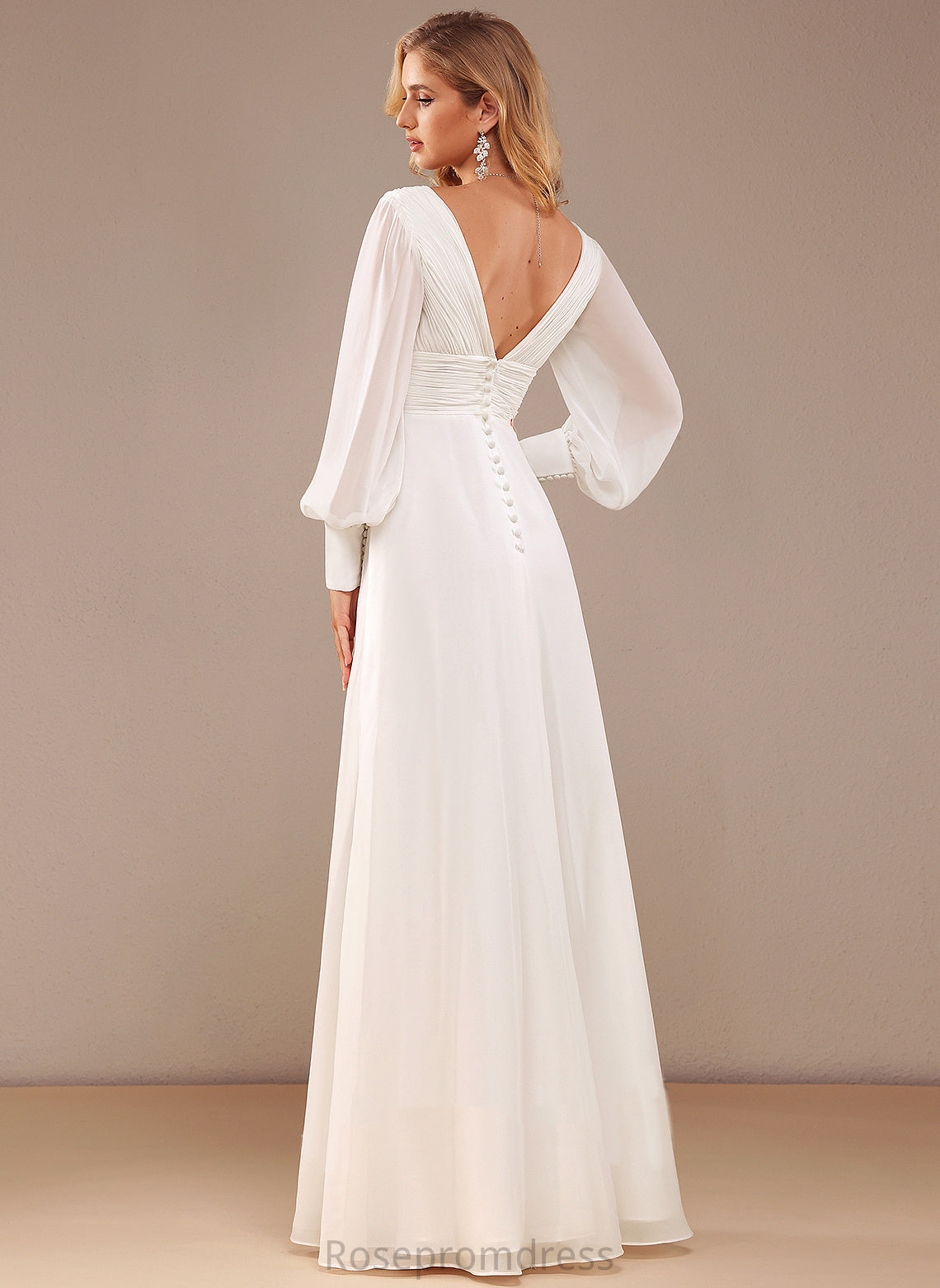 Floor-Length Chiffon V-neck With Wedding A-Line Sage Wedding Dresses Dress Ruffle