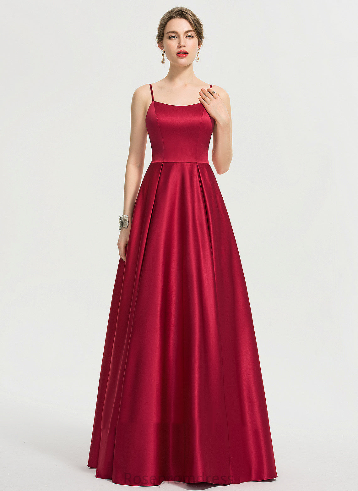 Floor-Length Satin Square Fabric Neckline Silhouette A-Line Straps&Sleeves Length Isis Bridesmaid Dresses