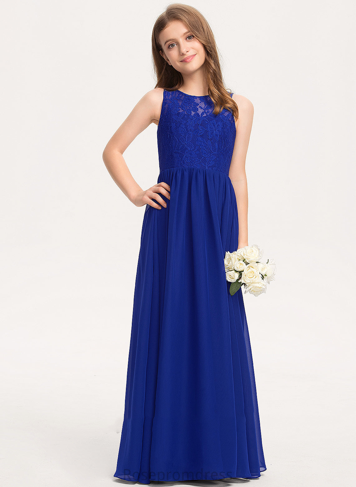 A-Line Lace Makenna Neck Scoop Chiffon Floor-Length Junior Bridesmaid Dresses