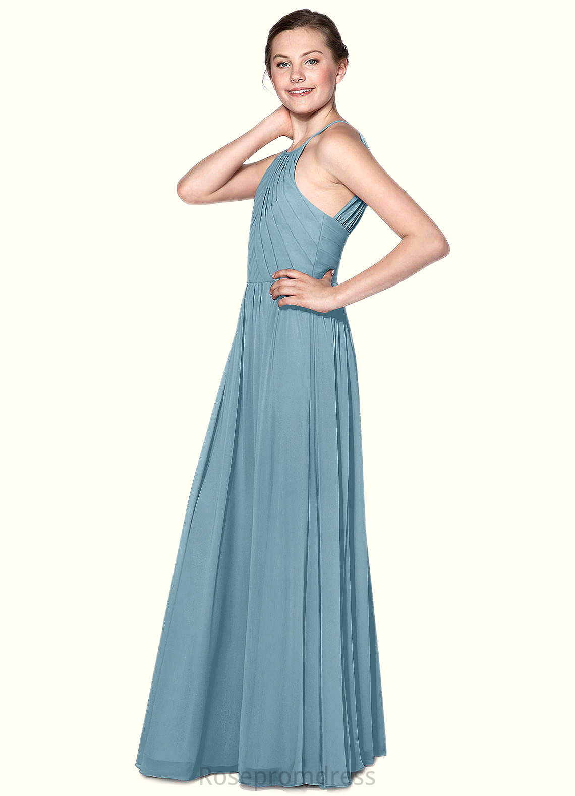 Tabitha A-Line Pleated Chiffon Floor-Length Junior Bridesmaid Dress SRSP0020009