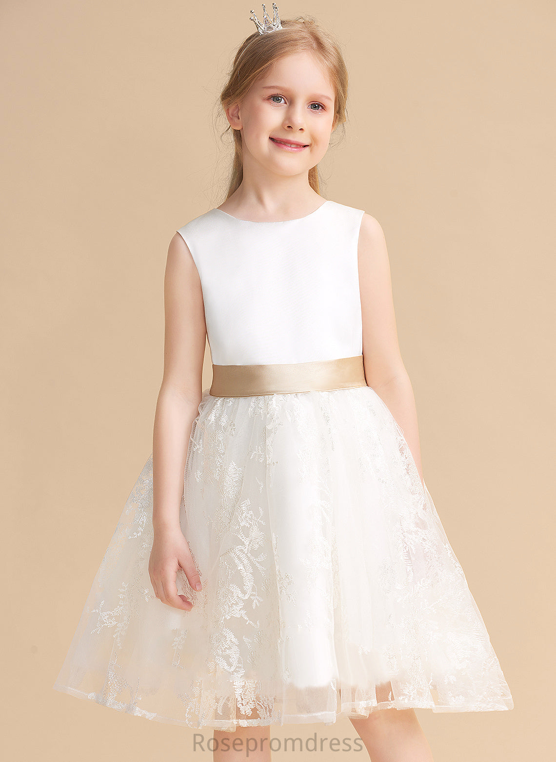 Sash Flower Girl Flower Girl Dresses Knee-length Dress Polly Neck Satin/Lace Scoop With - A-Line/Princess Sleeveless