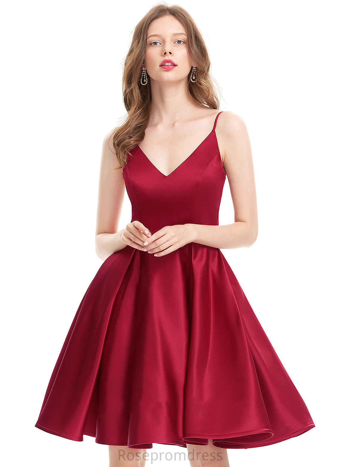 Dress Homecoming Dresses Knee-Length Satin Homecoming V-neck Maria A-Line