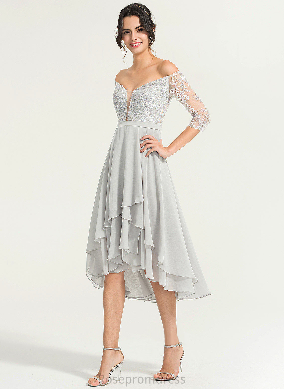 Off-the-Shoulder Asymmetrical A-Line With Lace Cocktail Juliana Beading Dress Chiffon Cocktail Dresses