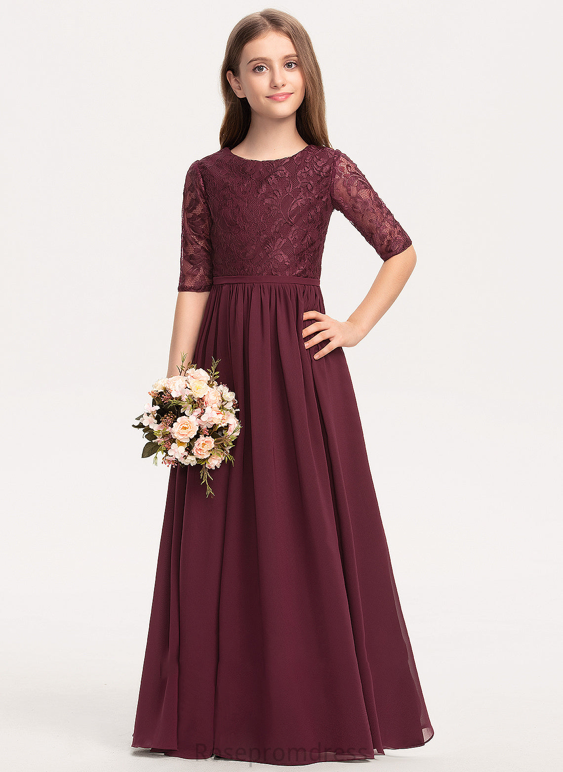 Chiffon Junior Bridesmaid Dresses Neck Scoop A-Line Floor-Length Averie Lace