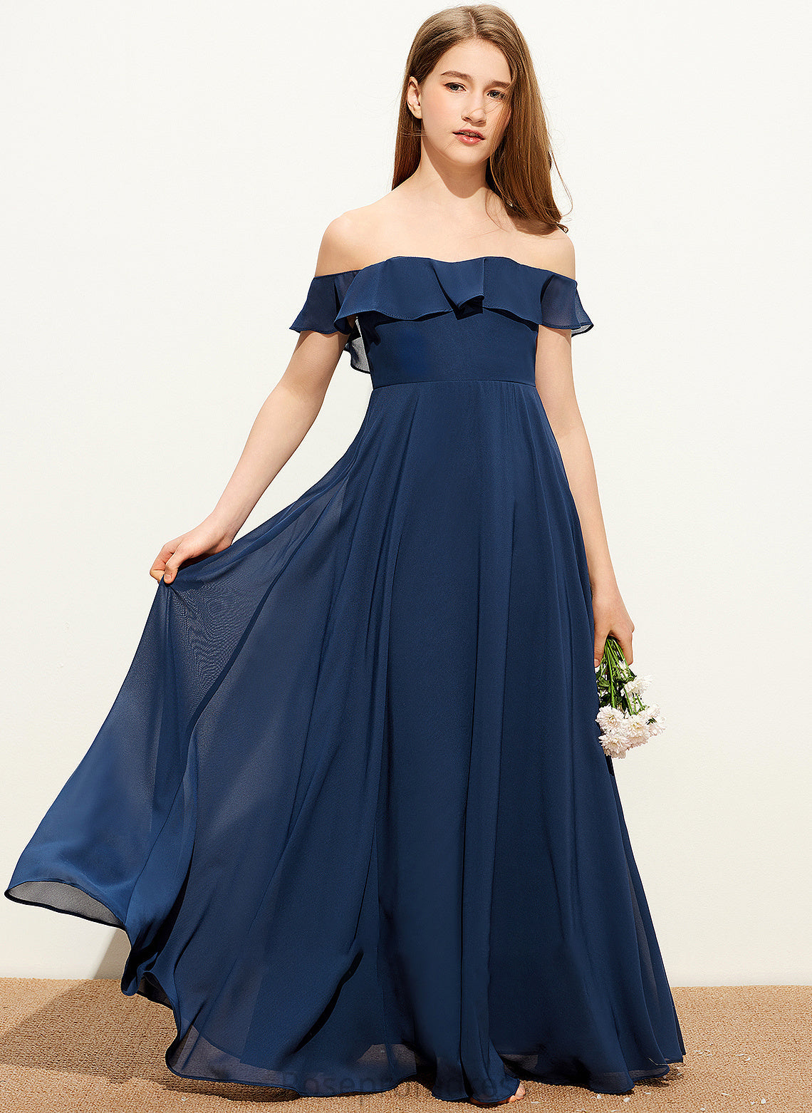 Floor-Length Cecelia Chiffon Off-the-Shoulder Junior Bridesmaid Dresses A-Line