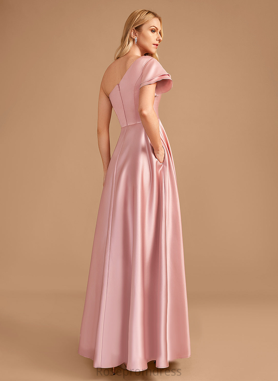 A-line Neckline Fabric Satin Floor-Length Length OneShoulder Straps&Sleeves Silhouette Millie A-Line/Princess Tea Length Bridesmaid Dresses