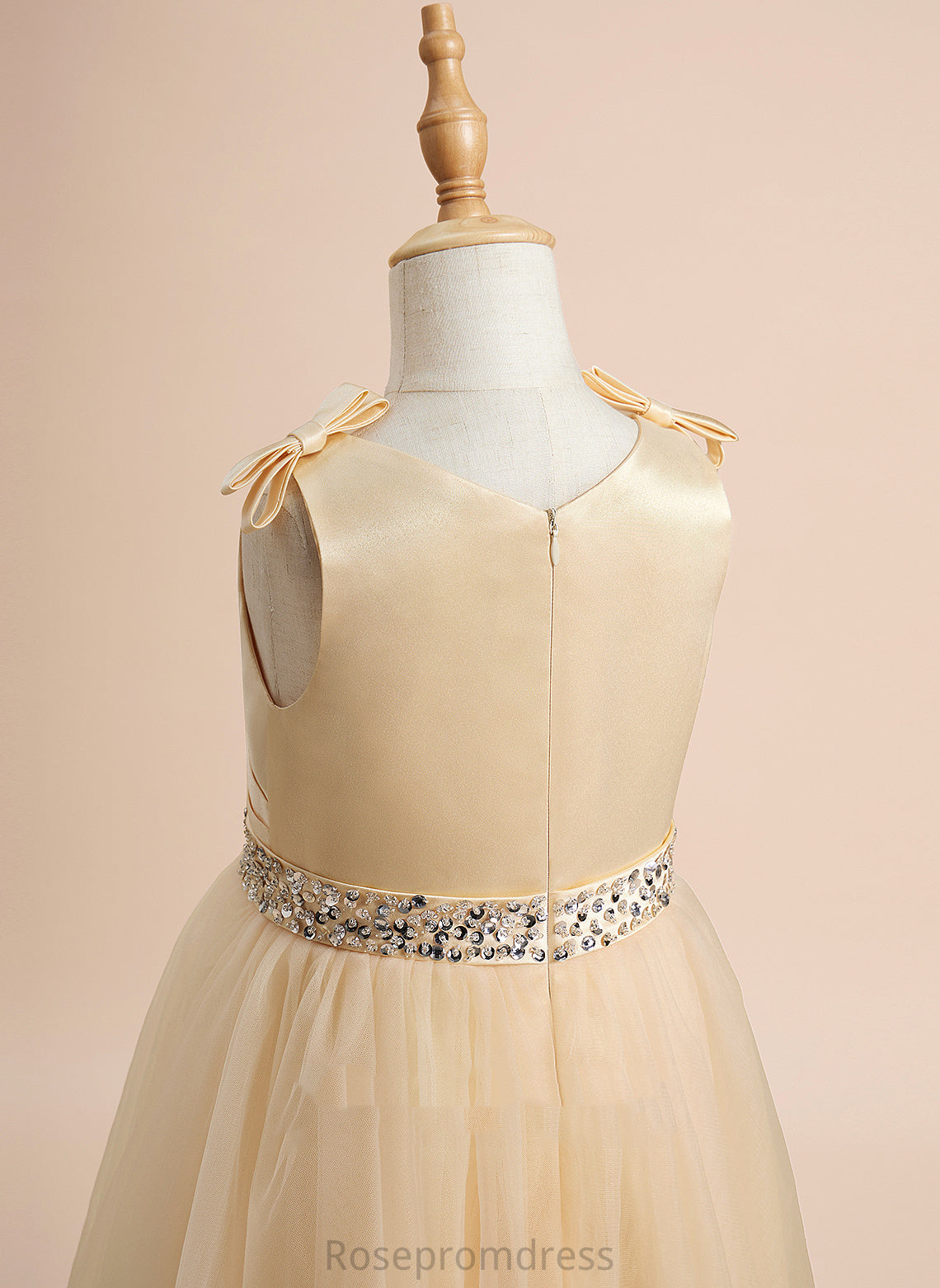 Beading/Sequins/Bow(s) Girl - Ivy Knee-length Sleeveless With Dress A-Line Satin/Tulle Flower Girl Dresses Flower Scoop Neck