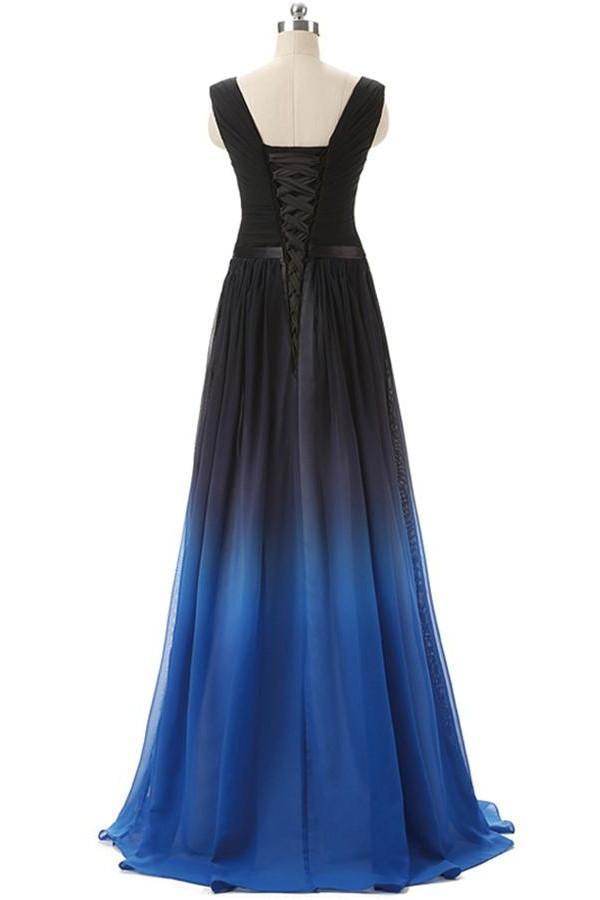 A line Royal Blue Black Gradient Bridesmaid Dresses Ombre Chiffon Lace up Prom Dresses RS341