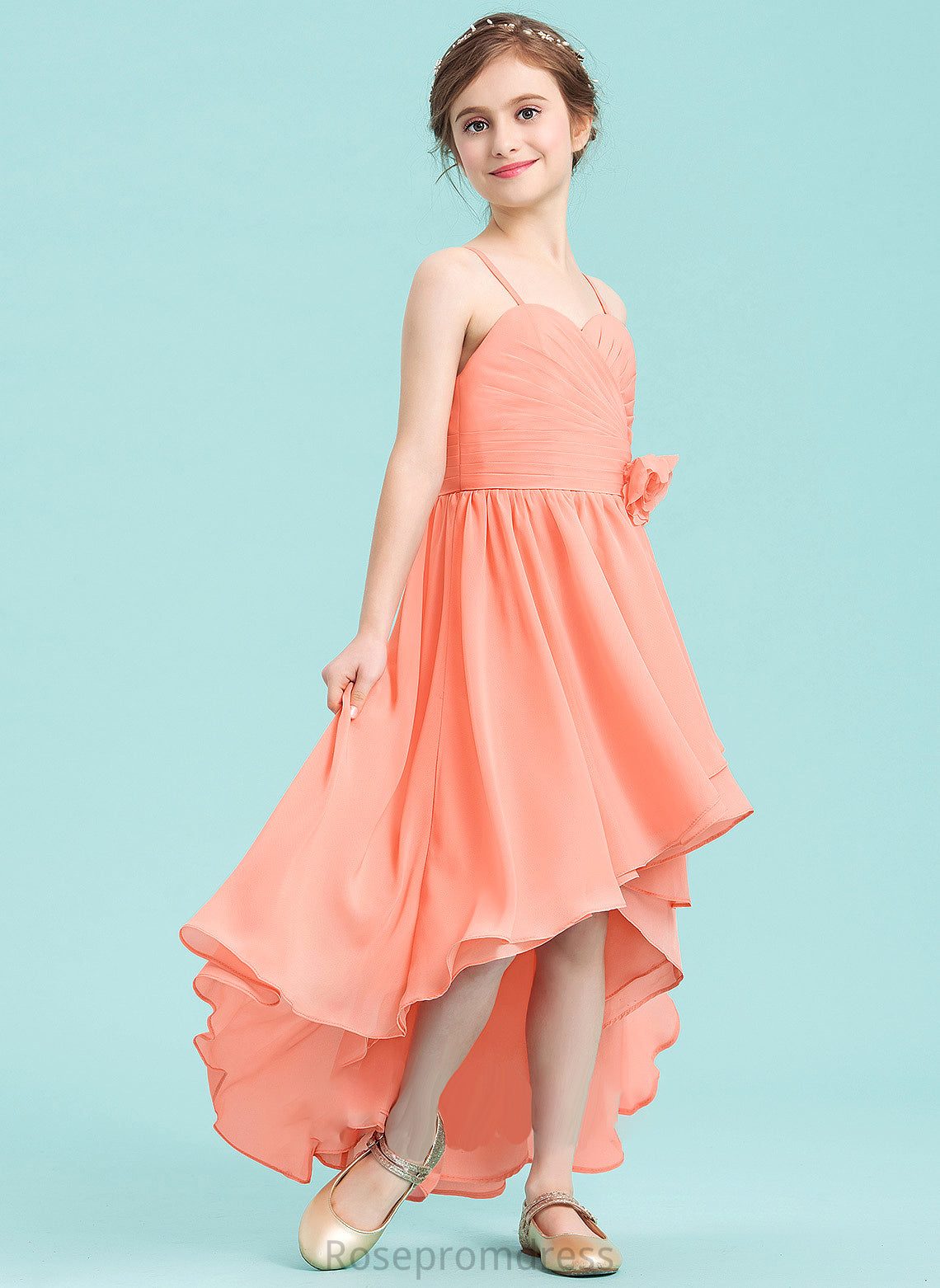 Flower(s) Asymmetrical With Chiffon Ruffle Junior Bridesmaid Dresses Sweetheart A-Line Winnie