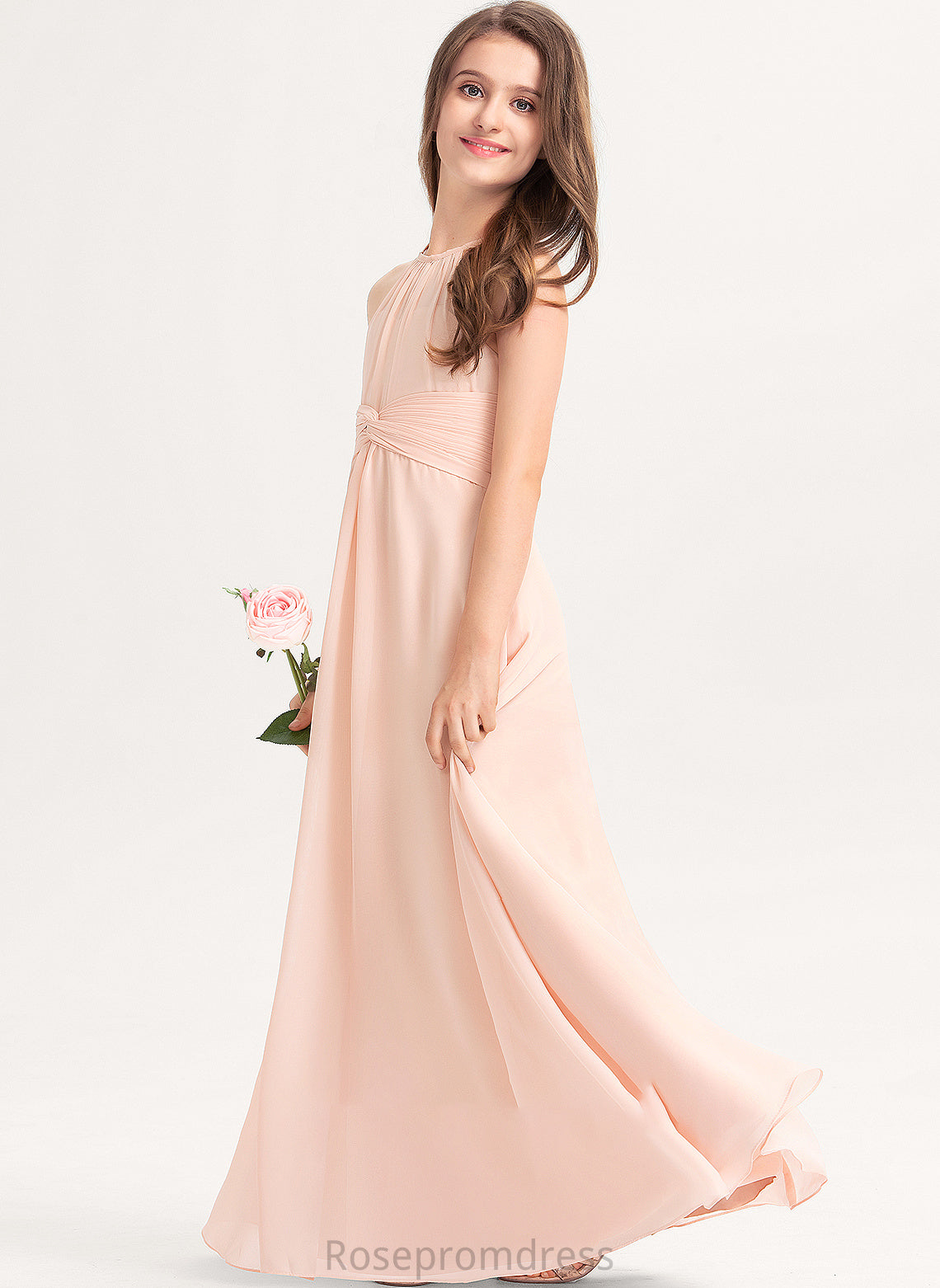 Chiffon Izabelle Ruffle Floor-Length With Neck A-Line Junior Bridesmaid Dresses Scoop