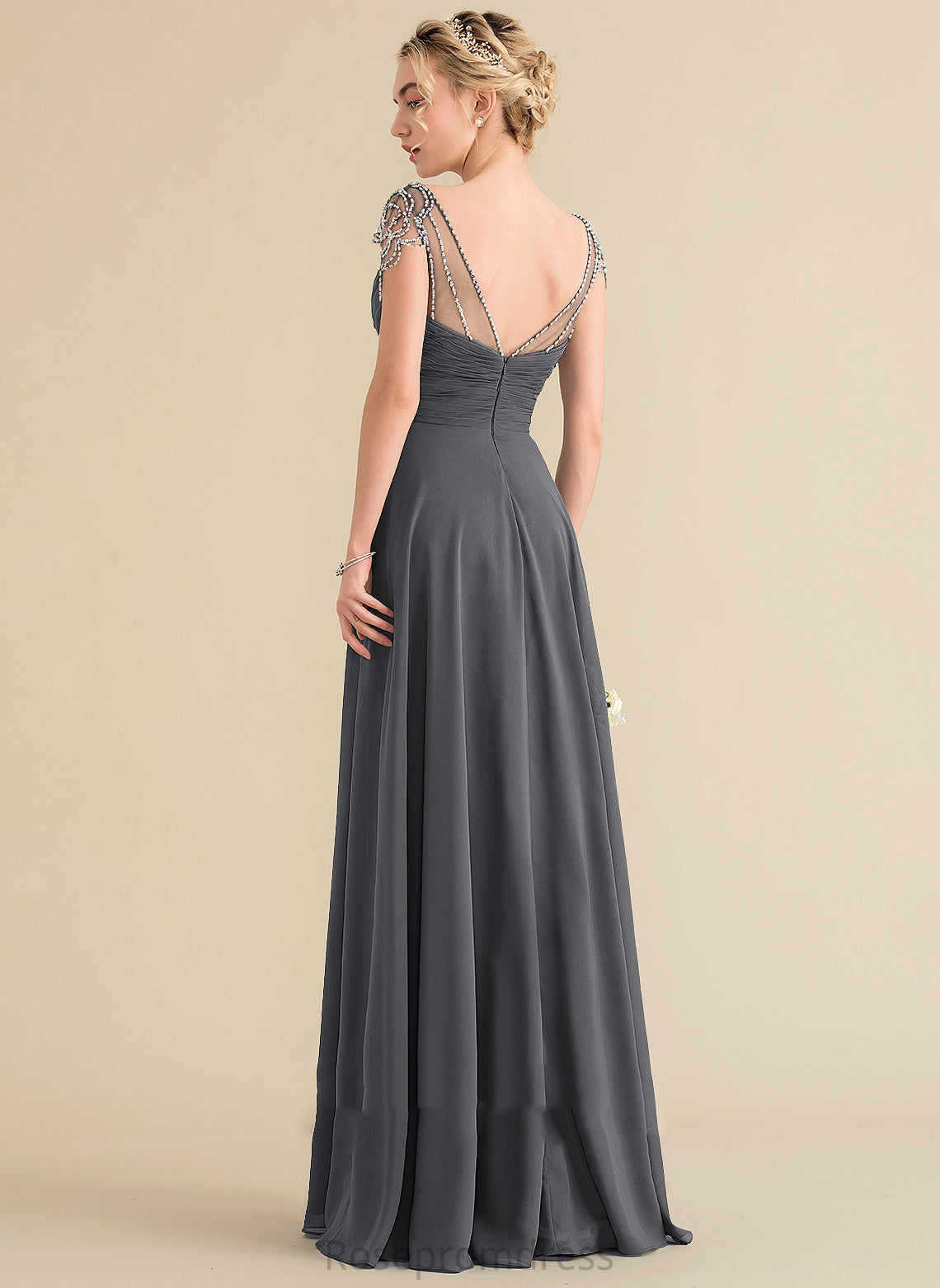 Pleated V-neck Fabric Floor-Length Sequins A-Line Beading Embellishment Length Neckline Silhouette Cassidy Bridesmaid Dresses