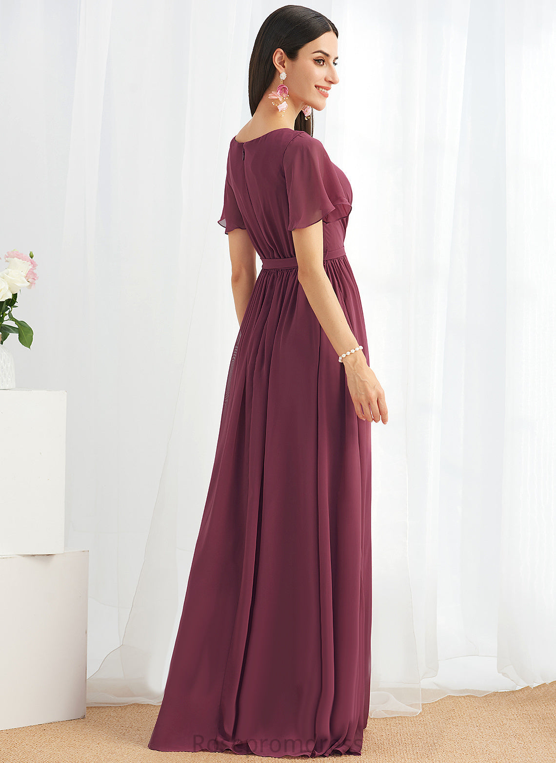 A-line Length Neckline V-Neck Straps&Sleeves Silhouette Fabric Floor-Length Angelique Sleeveless Trumpet/Mermaid Floor Length Bridesmaid Dresses