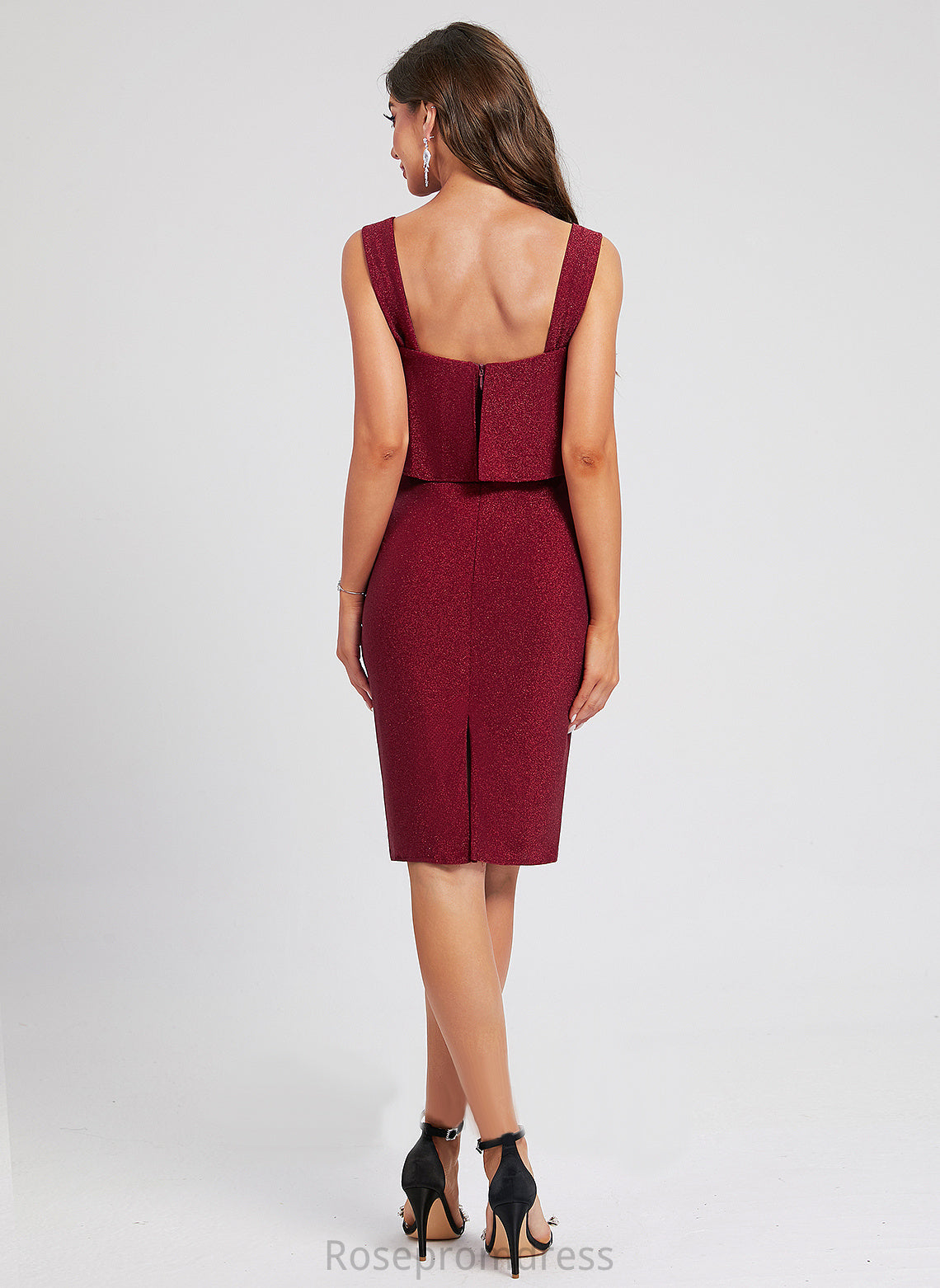 Knee-Length With Polyester Ruffle Dress Cocktail Dresses Cocktail Neckline Sheath/Column Natalya Square