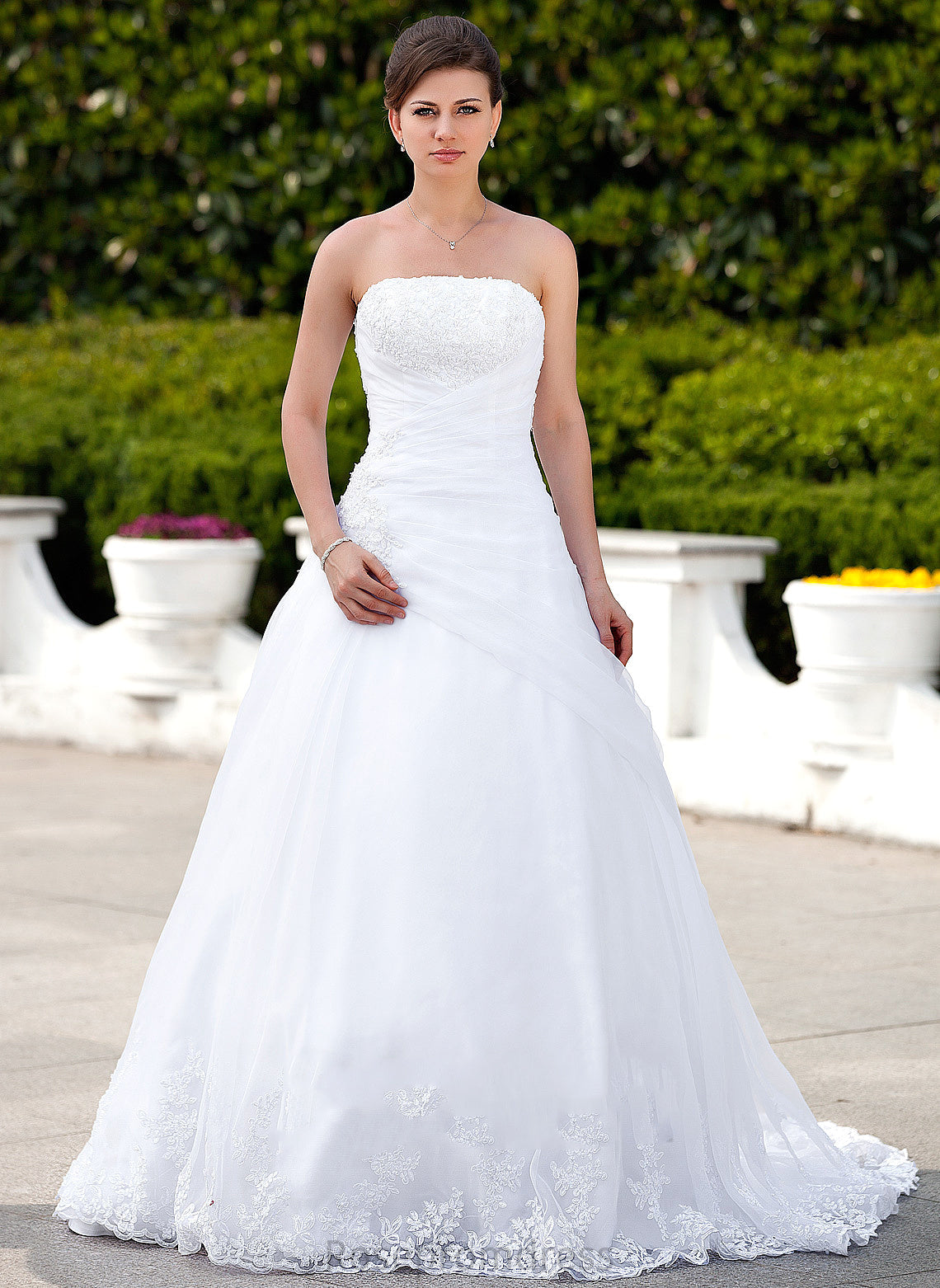 Wedding Dresses Organza Ball-Gown/Princess With Dress Chapel Beading Lace Charity Wedding Strapless Train