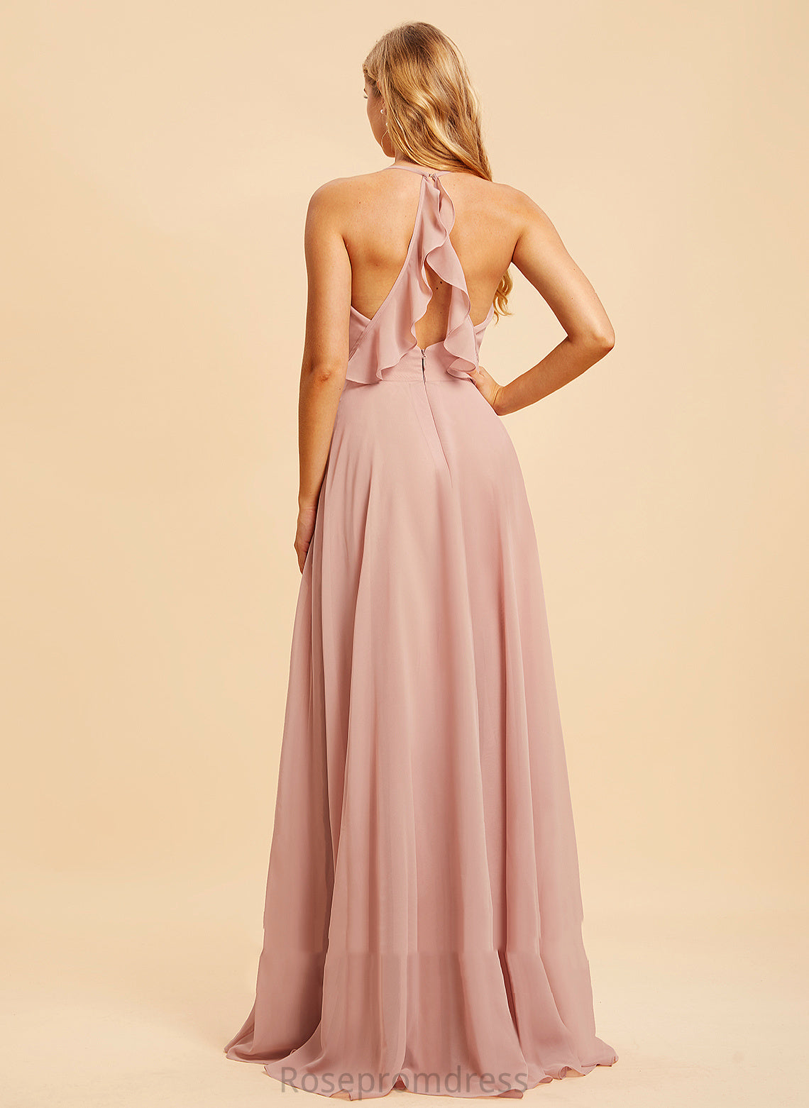 A-Line Floor-Length Length Ruffle Fabric V-neck Silhouette Neckline Embellishment Kendal Bridesmaid Dresses