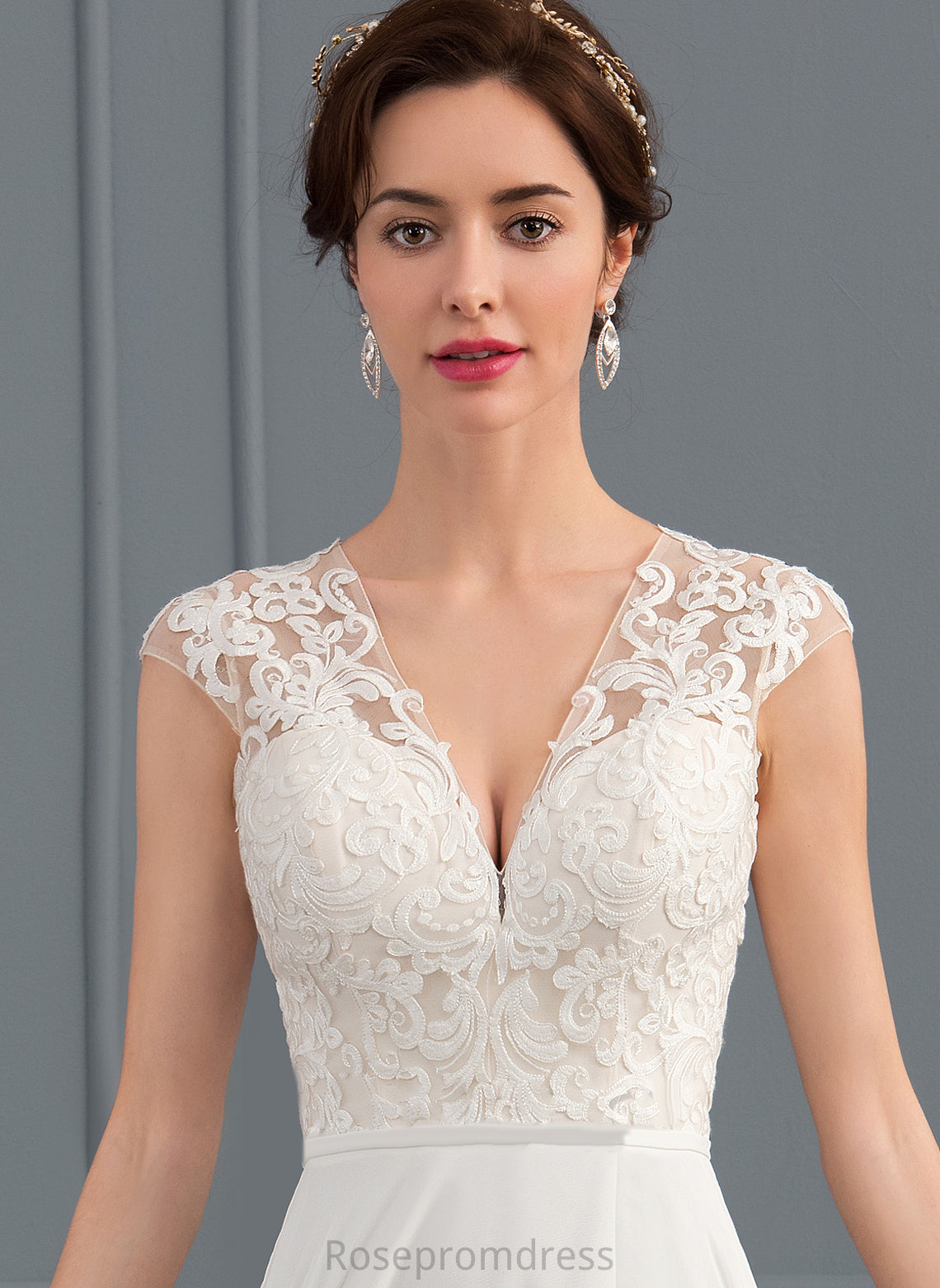 Train Wedding Sweep Wedding Dresses Chiffon A-Line Split Front With Lace Anya V-neck Dress