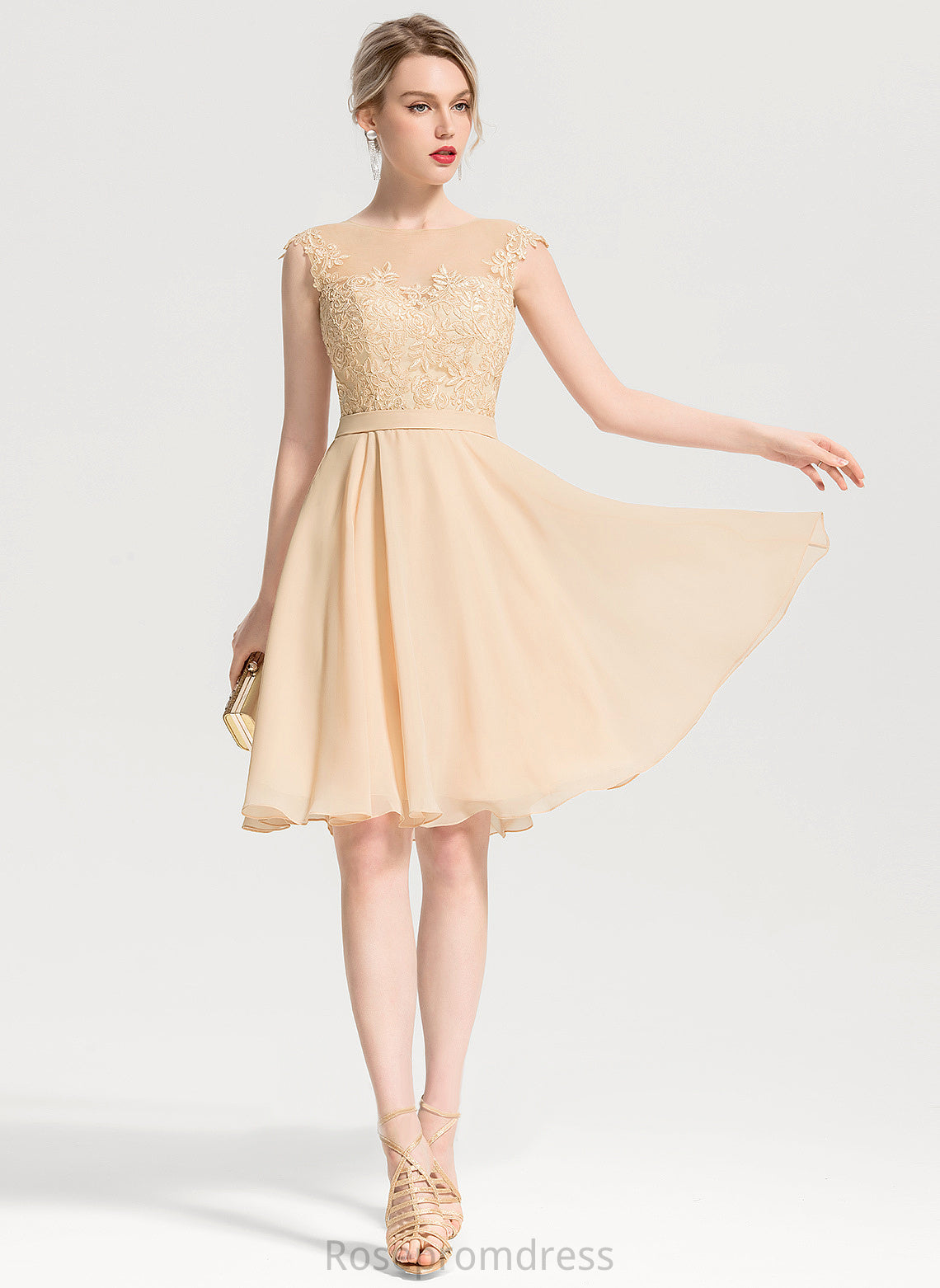 Lace Neck Appliques Knee-Length Amya Cocktail Lace Cocktail Dresses Chiffon With Dress A-Line Scoop