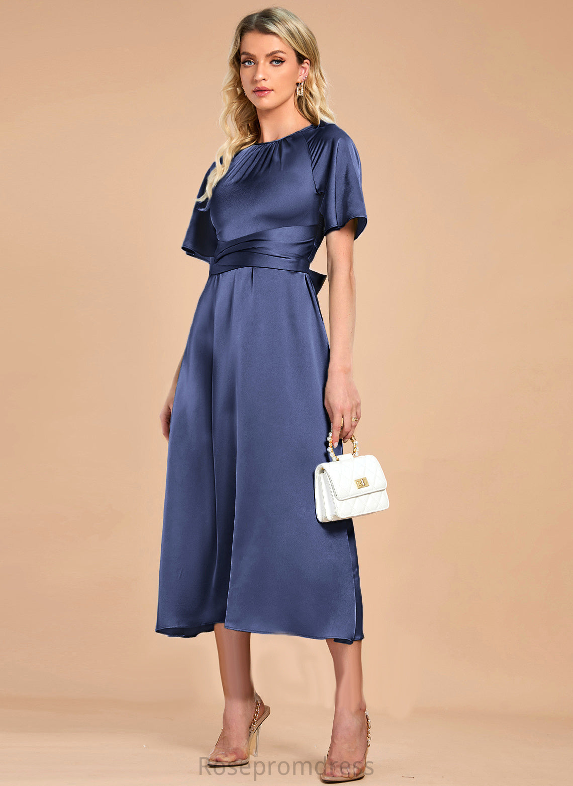 Cocktail A-Line Cocktail Dresses Dress Tea-Length Satin Madyson