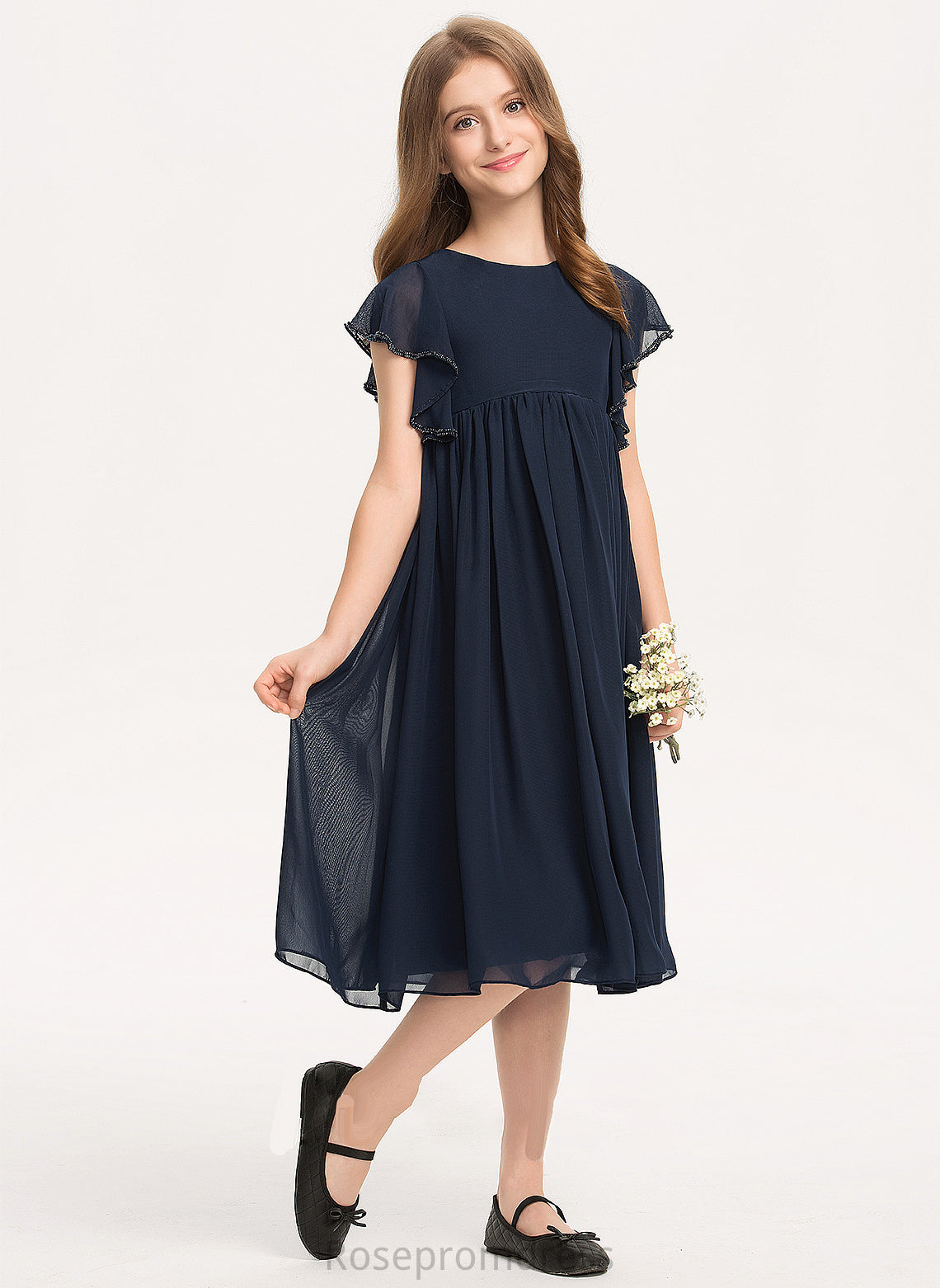 Junior Bridesmaid Dresses A-Line Knee-Length Neck Beading Heidy Chiffon With Scoop