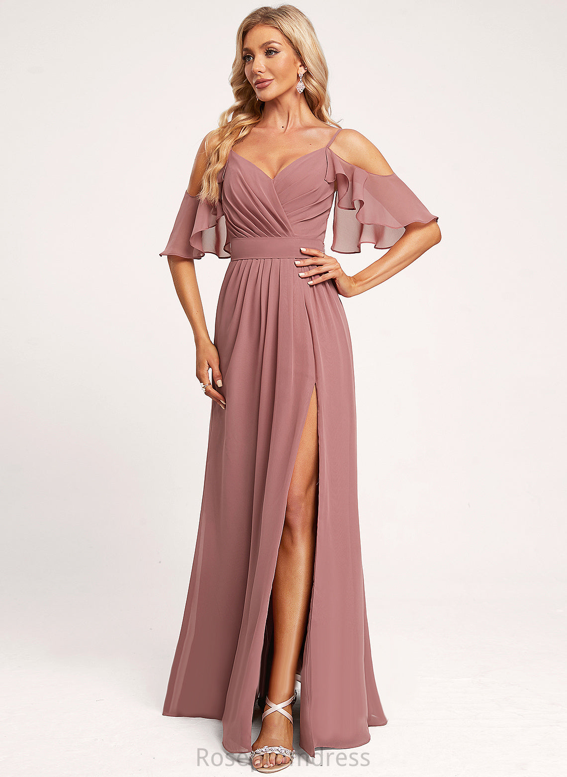 Silhouette Fabric V-Neck Neckline Floor-Length A-line Straps&Sleeves Length Jazlene Bridesmaid Dresses