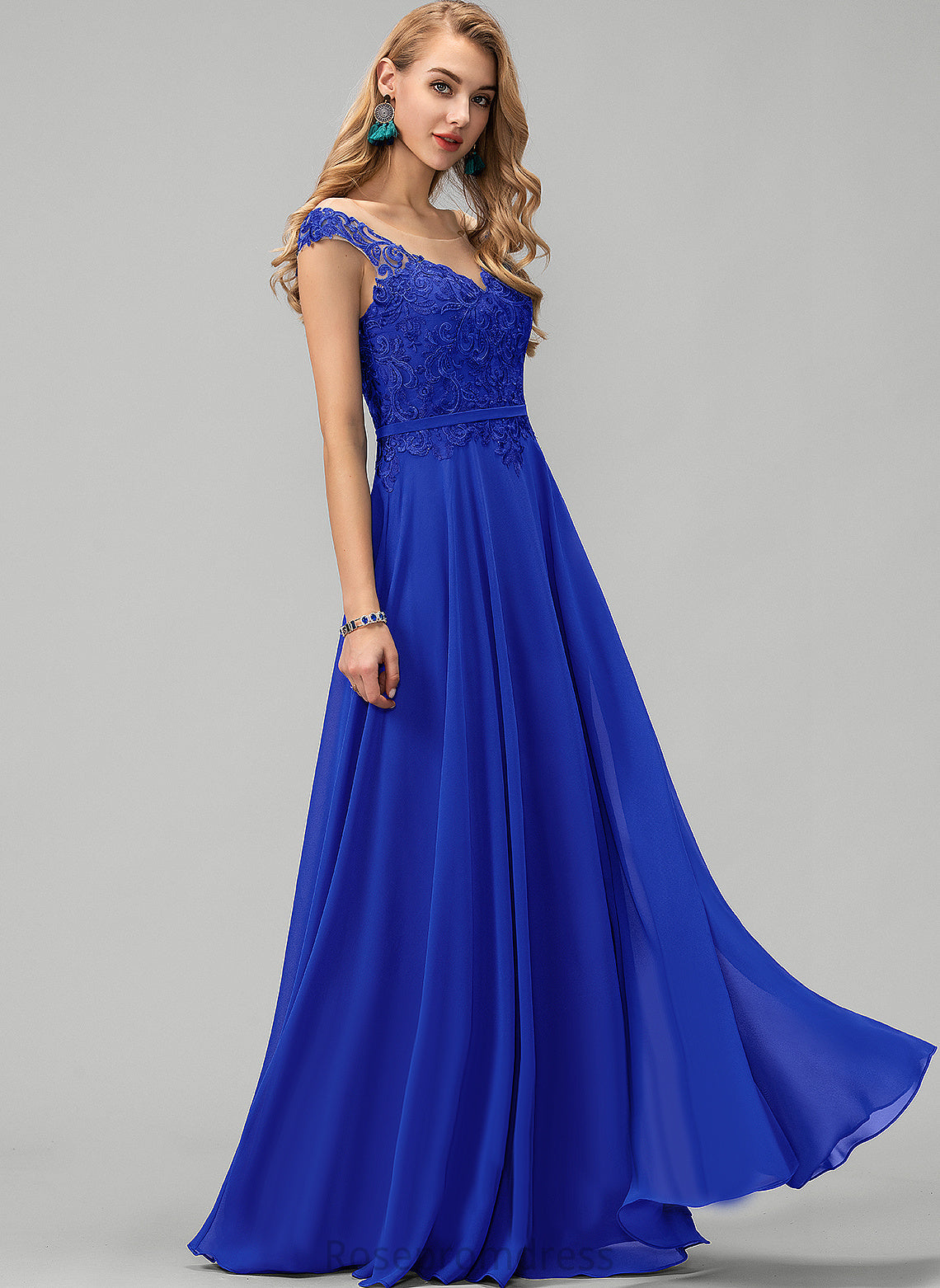 With Peggie A-Line Chiffon Sequins Prom Dresses Floor-Length Scoop