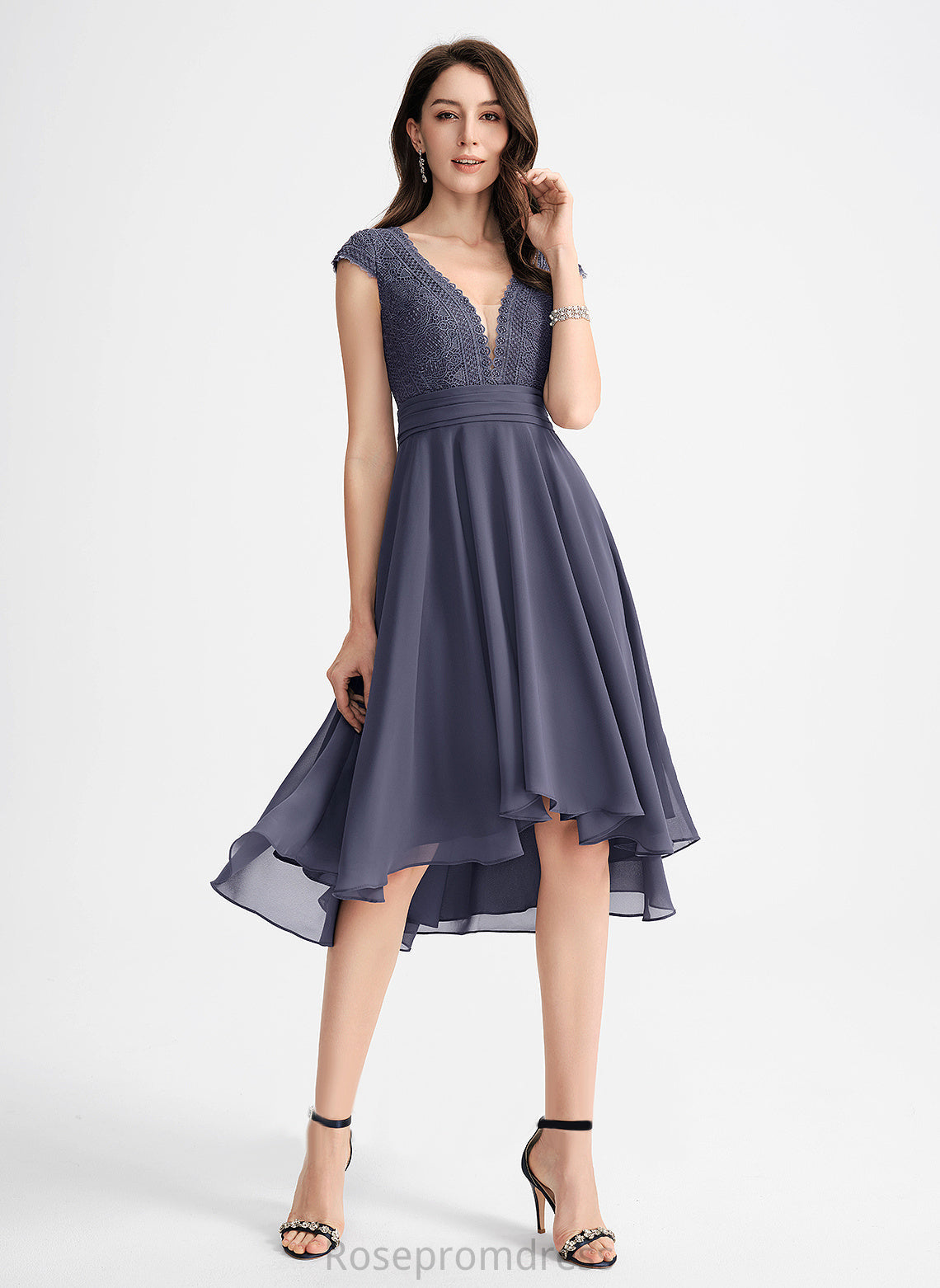 With Lace Dress Cocktail Chiffon V-neck Pleated A-Line Patti Asymmetrical Cocktail Dresses