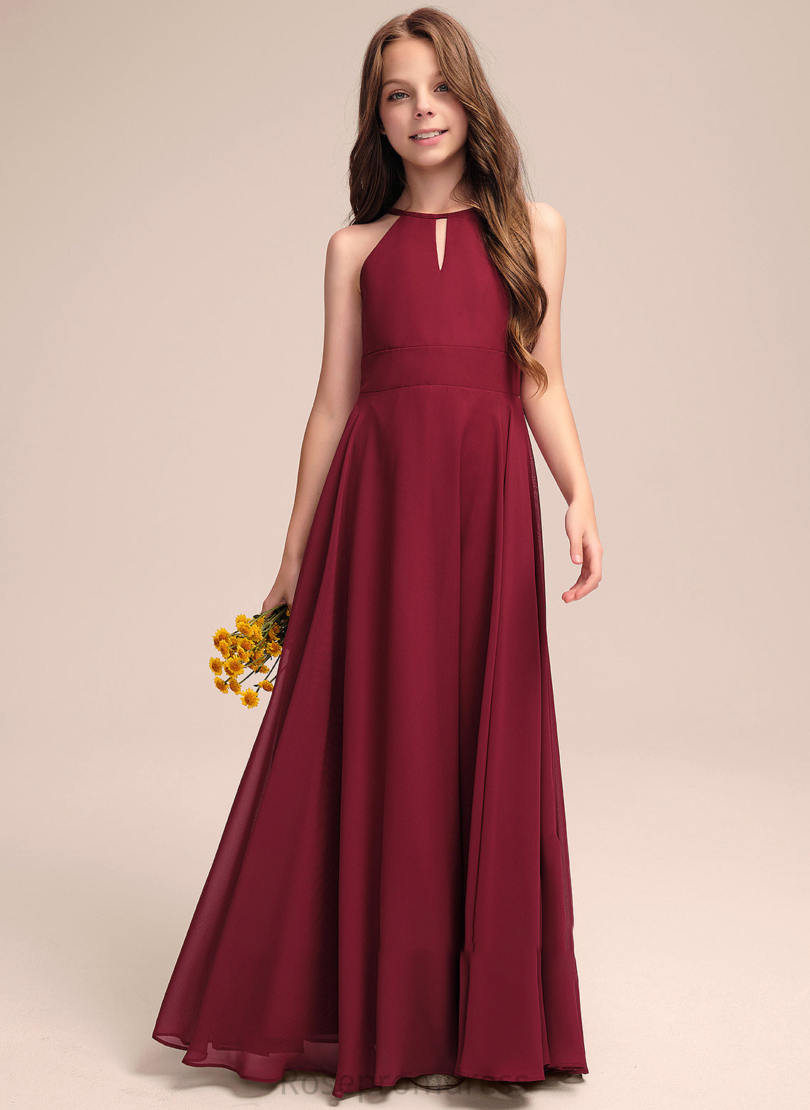 Scoop Neck Carla Floor-Length Junior Bridesmaid Dresses A-Line Chiffon