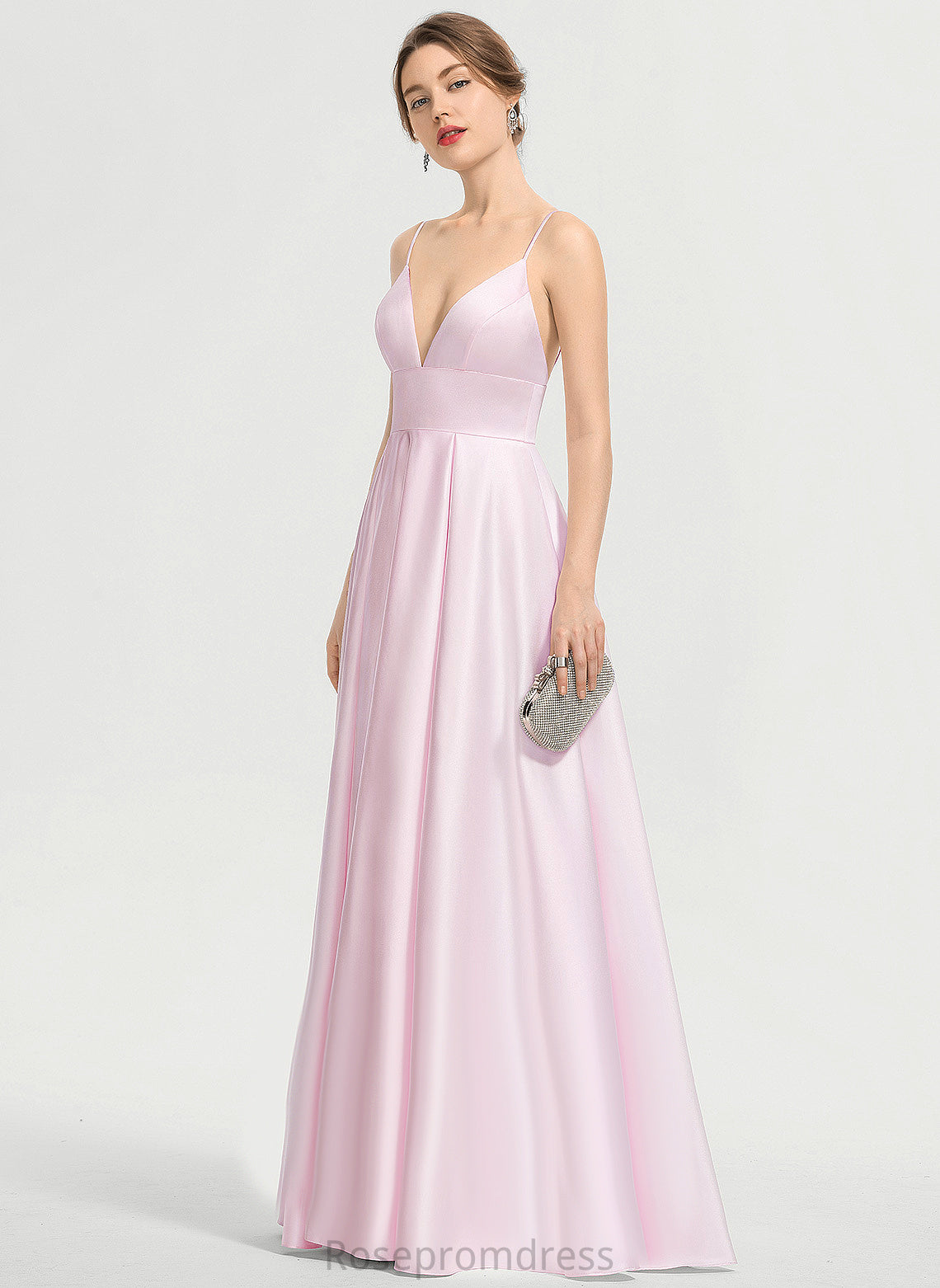 Alayna Satin A-Line Floor-Length Prom Dresses V-neck