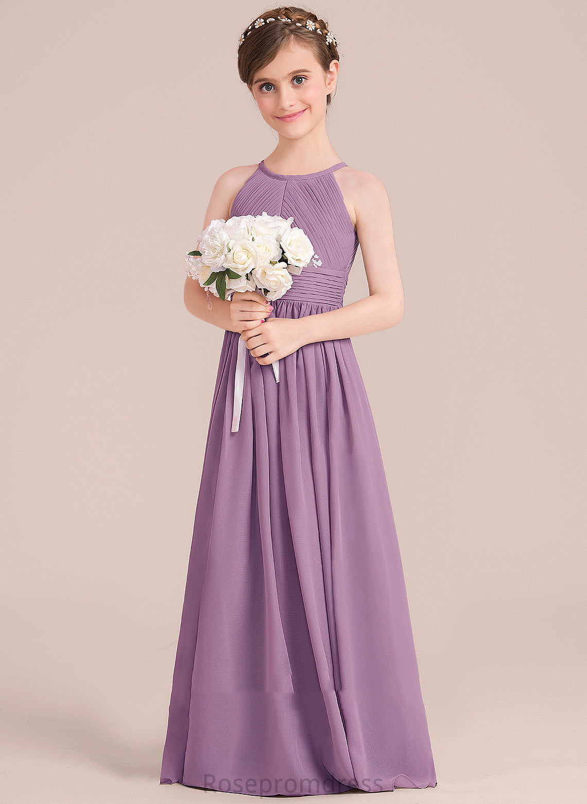 Sleeveless Flower Girl Dresses - Girl Scoop Dress A-Line Floor-length With Flower Back Chiffon Hole Neck Amelia