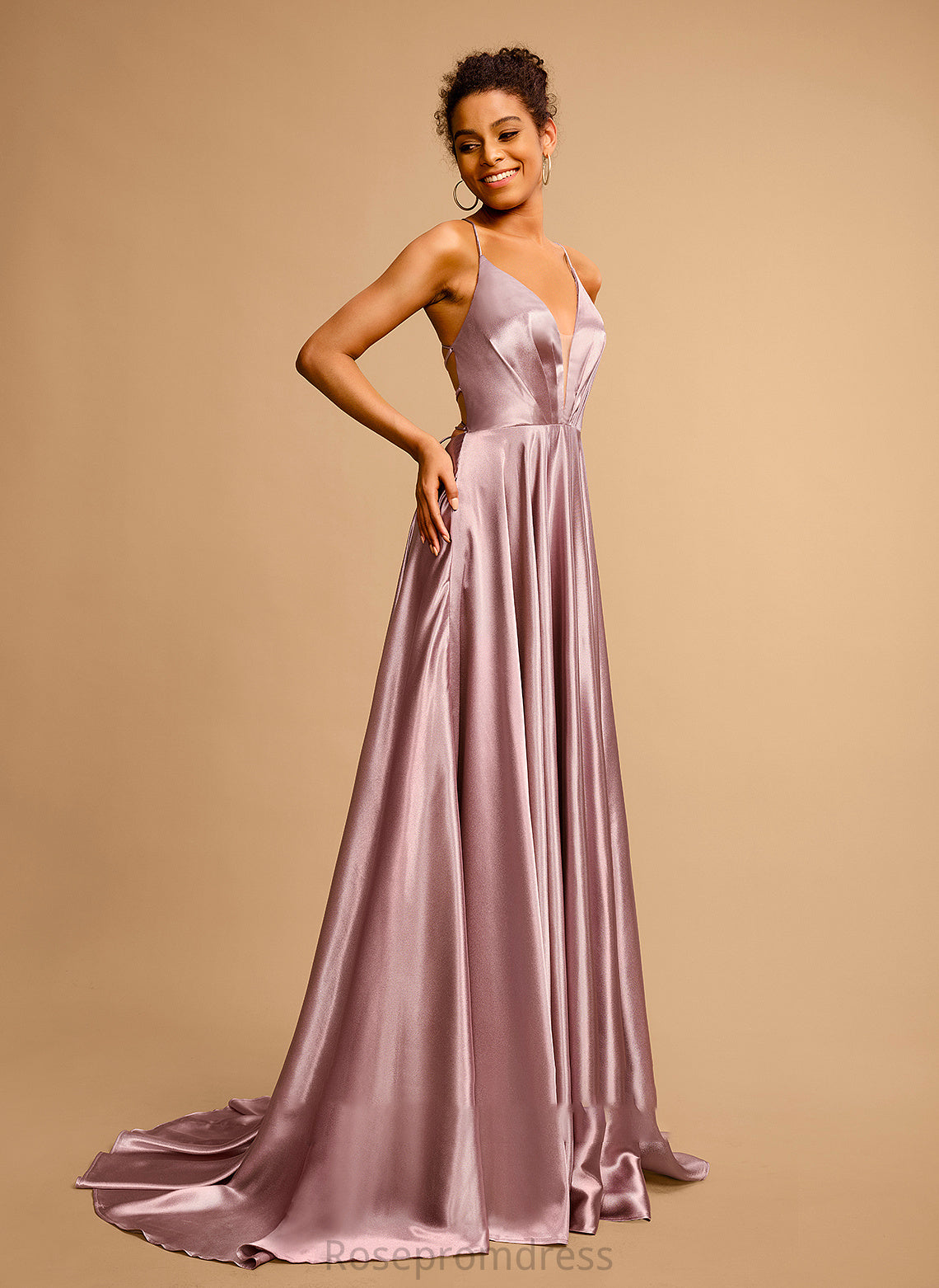 Yamilet Prom Dresses V-neck Ball-Gown/Princess Train Satin Sweep