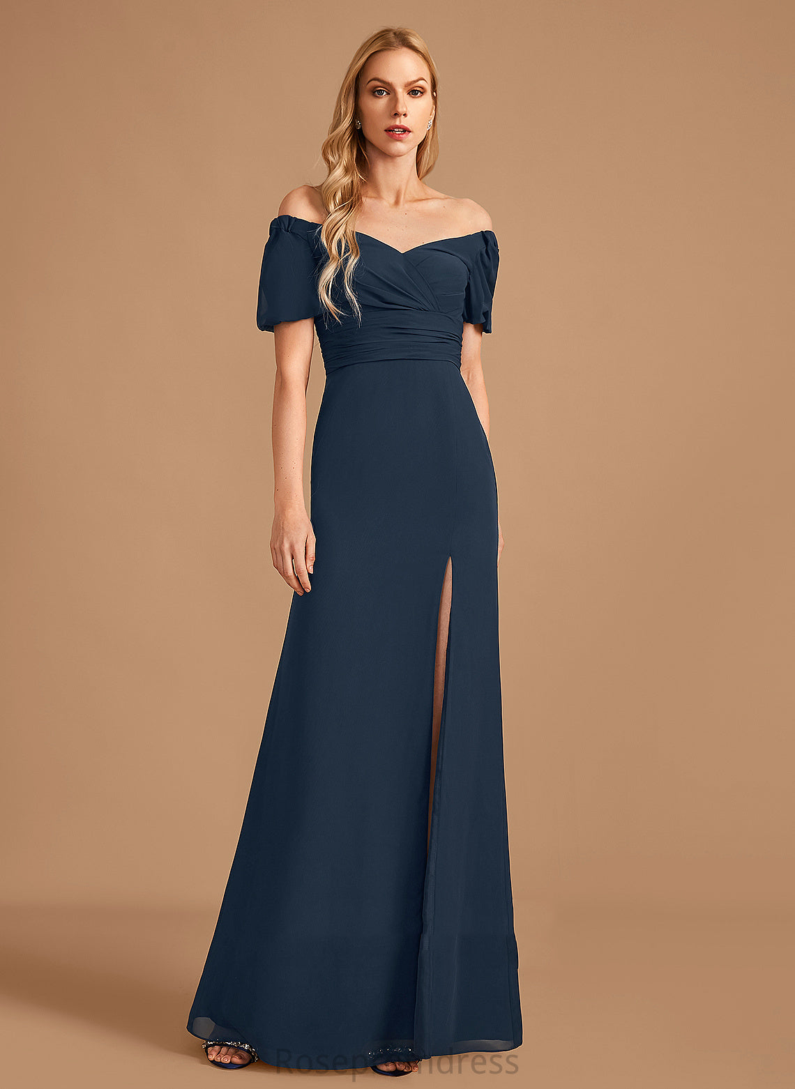 Fabric SplitFront Neckline V-neck Length Embellishment Silhouette Floor-Length Sheath/Column Cierra Sleeveless Stretch Satin Bridesmaid Dresses