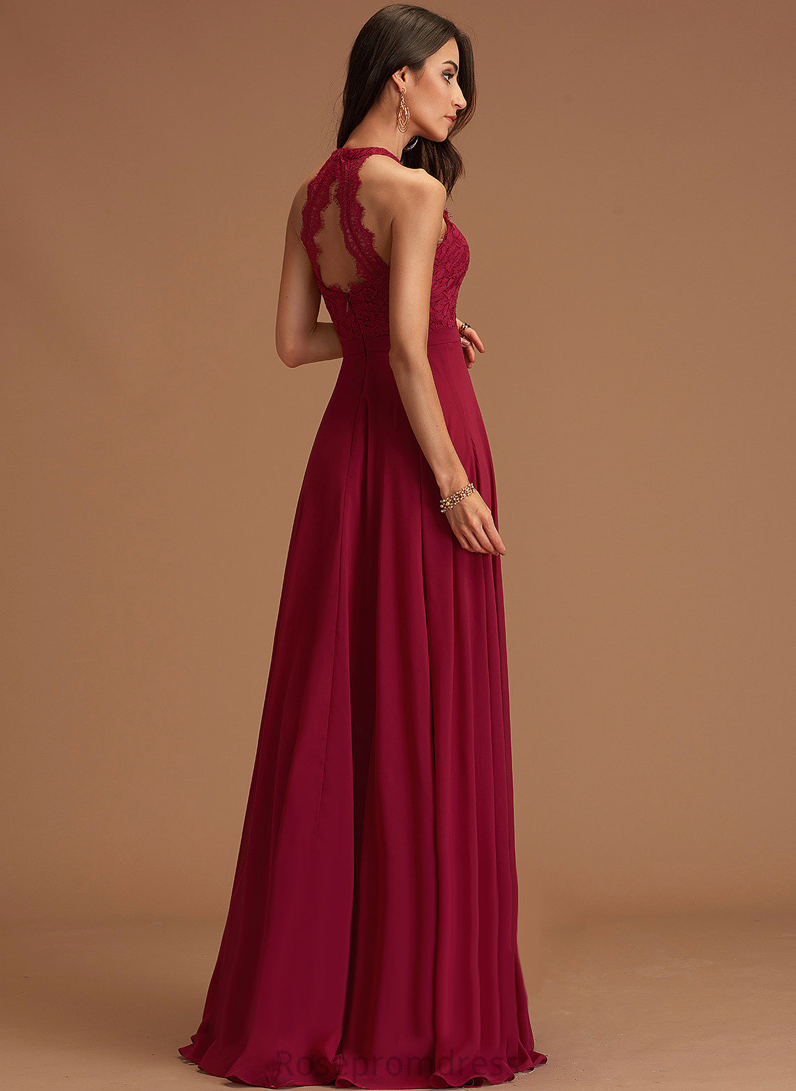 A-Line Prom Dresses Floor-Length Chiffon Scoop Macey