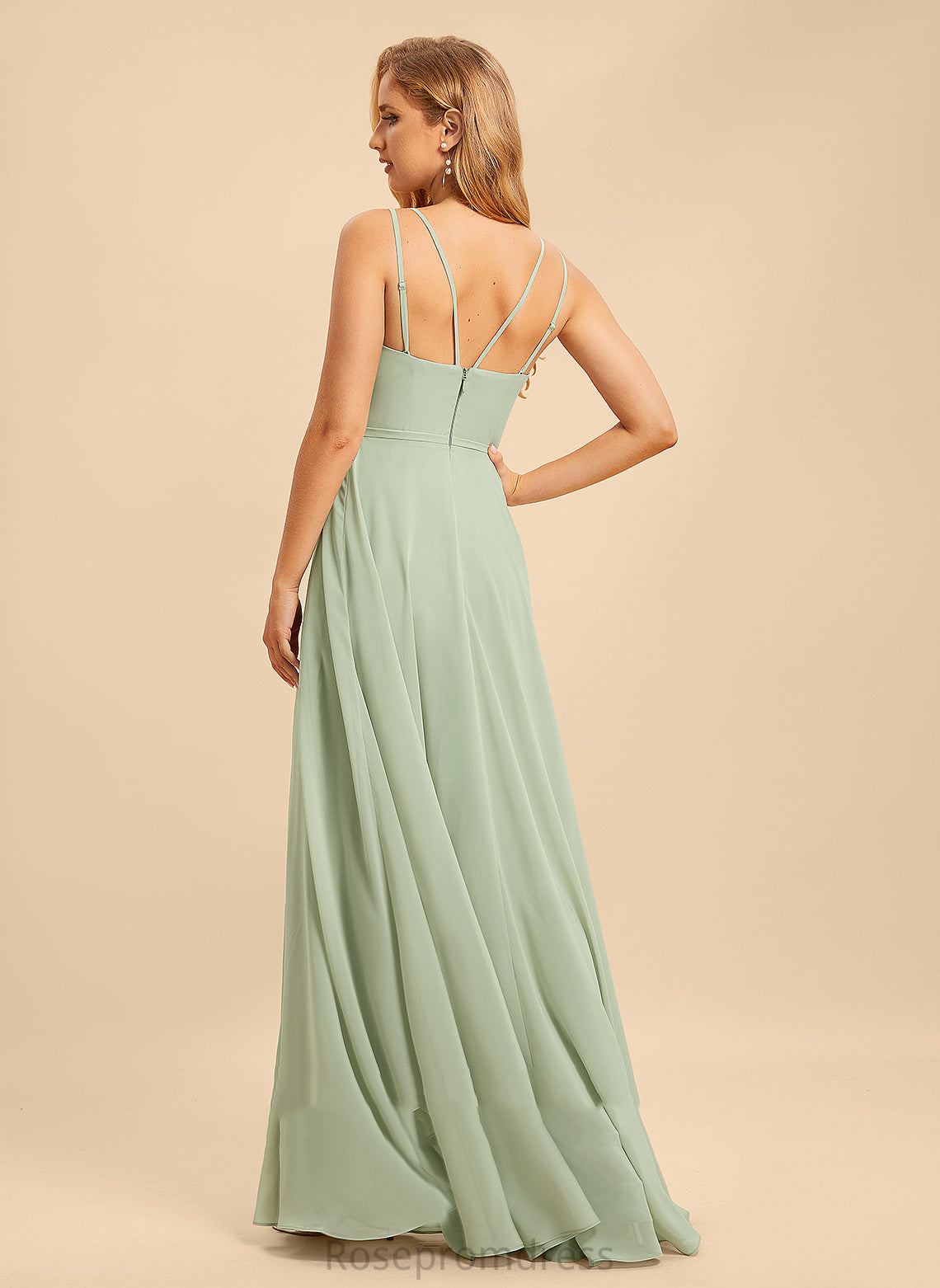 Floor-Length SquareNeckline Neckline Embellishment Length SplitFront A-Line Silhouette Fabric Reina Bridesmaid Dresses