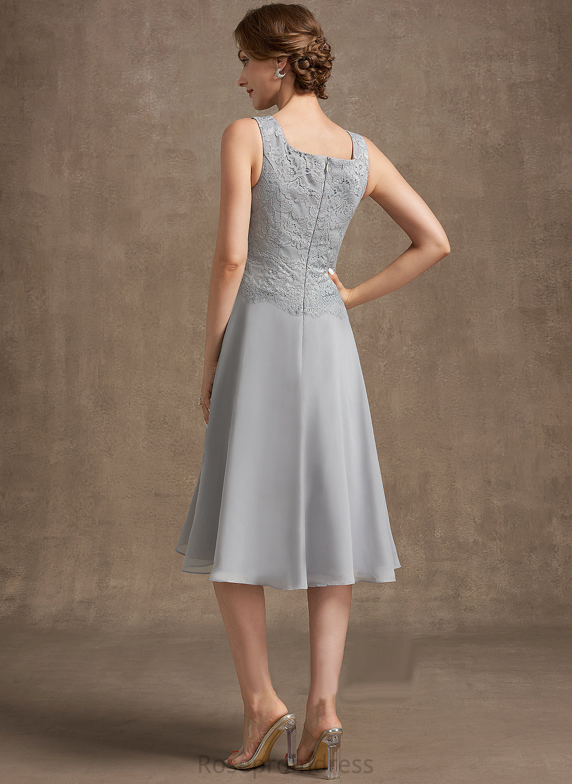 A-Line Mother the Joy Dress Chiffon Lace Bride Square Neckline Mother of the Bride Dresses Knee-Length of