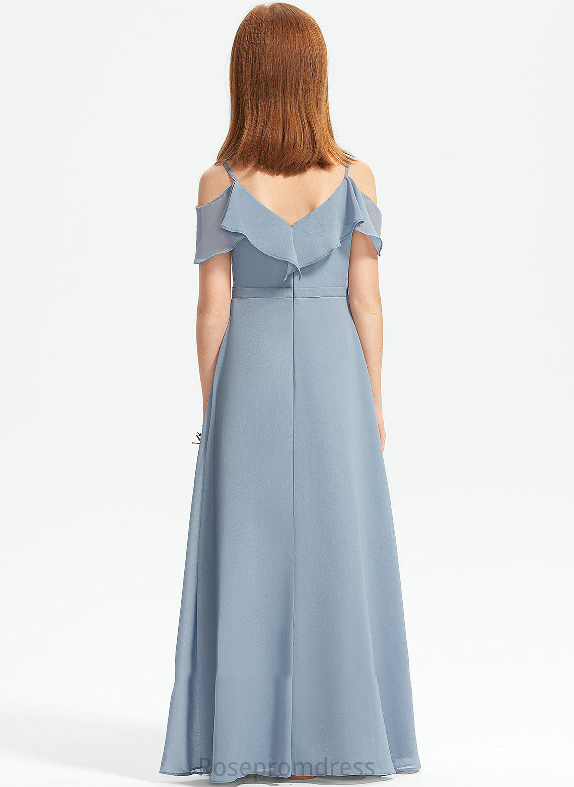 Off-the-Shoulder Ellie A-Line Junior Bridesmaid Dresses Chiffon With Floor-Length Ruffles