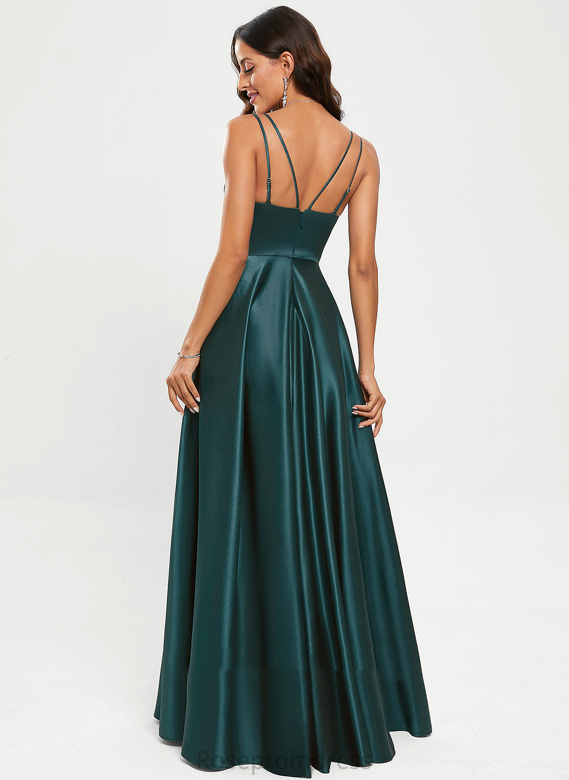 Satin Floor-Length A-Line Makayla Prom Dresses V-neck