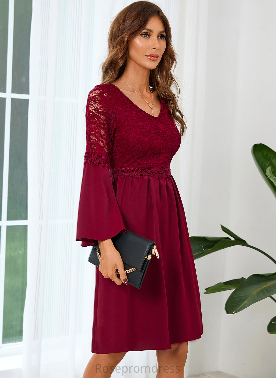 A-line Sleeves Elegant Dresses V-Neck Club Dresses Lace Long Lace Mini Tatiana