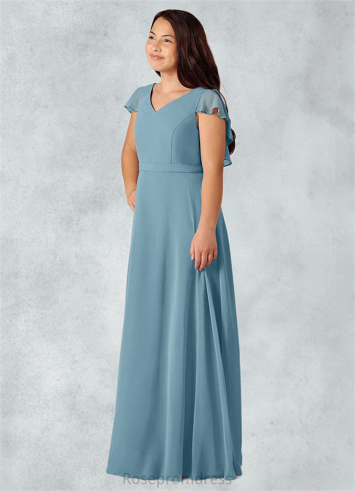 Amiah A-Line Ruched Chiffon Floor-Length Junior Bridesmaid Dress SRSP0020005