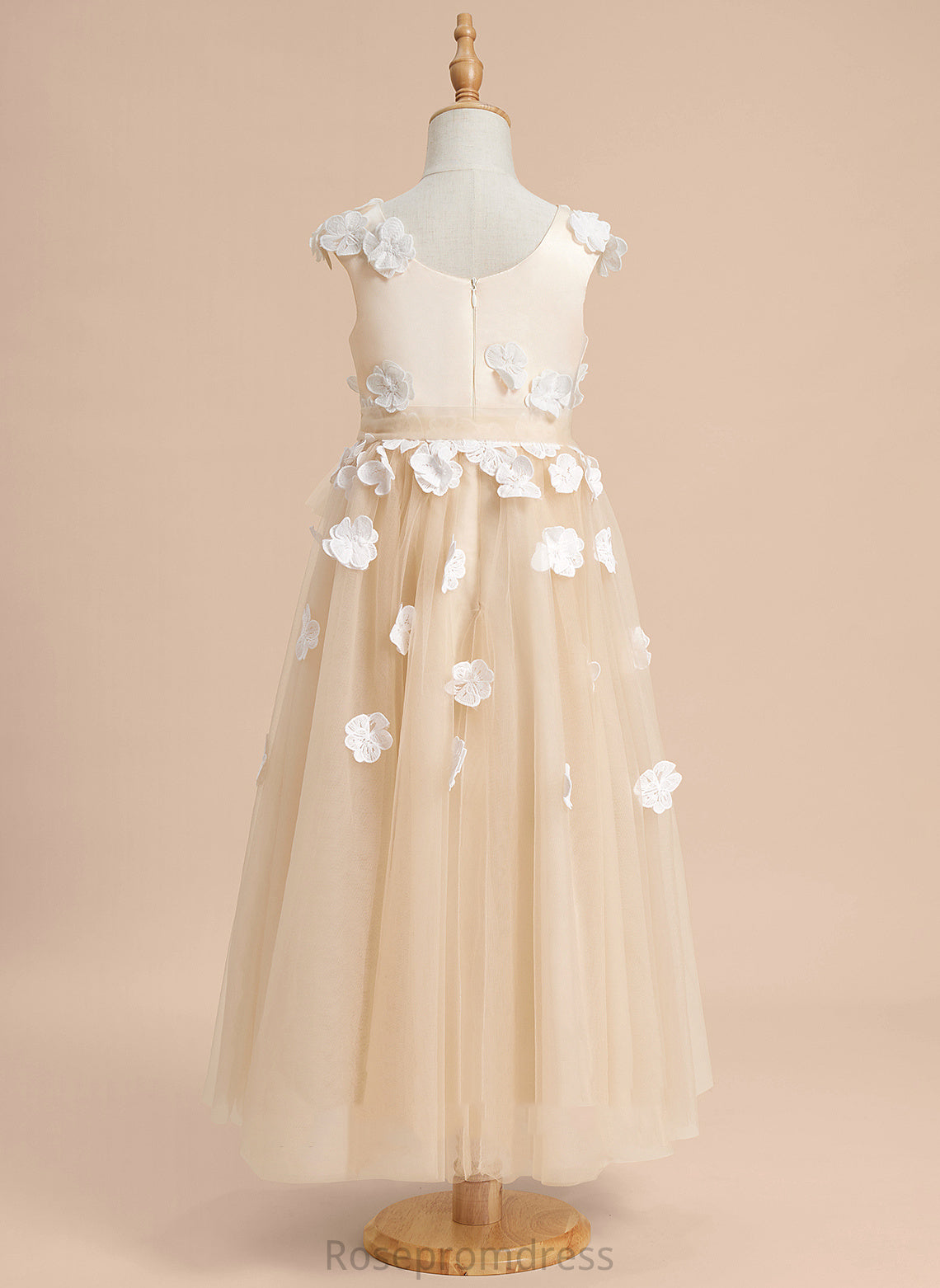 A-Line Ansley Lace/Flower(s) Sleeveless Tulle Flower Girl - Dress With Ankle-length Scoop Neck Flower Girl Dresses