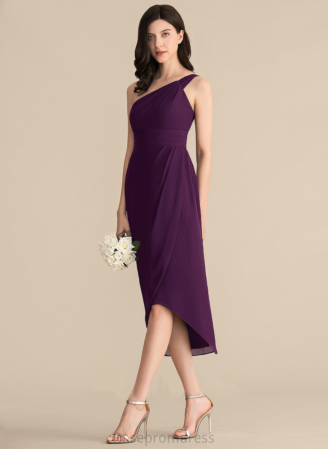 Cocktail Ruffle With Asymmetrical Cocktail Dresses Chiffon Dress One-Shoulder Larissa Sheath/Column