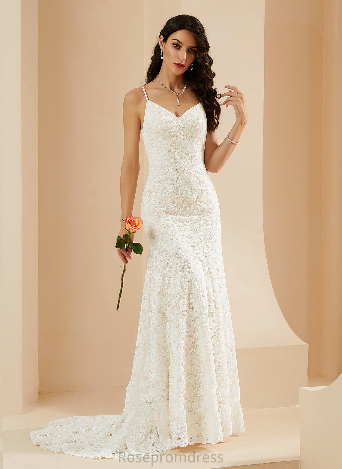 Kyla V-neck Lace Court Trumpet/Mermaid Dress Wedding Wedding Dresses Train