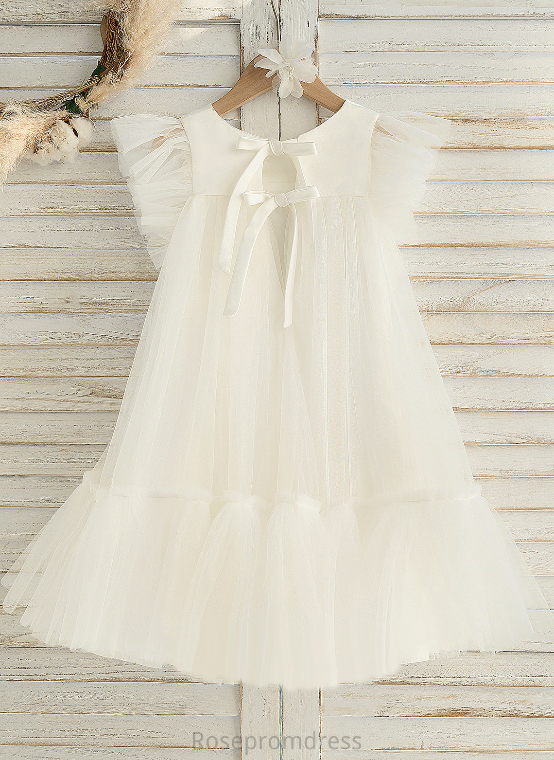 Scoop Ruffles Neck With Girl - Flower Carlee Sleeveless Dress Knee-length A-Line Satin/Tulle Flower Girl Dresses