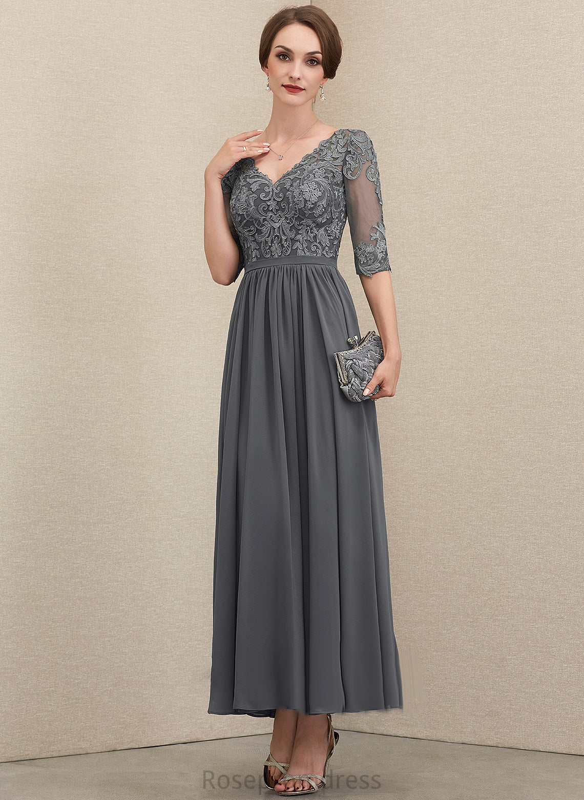 Bride Dress A-Line Lace Vanessa the V-neck Ankle-Length of Mother Mother of the Bride Dresses Chiffon