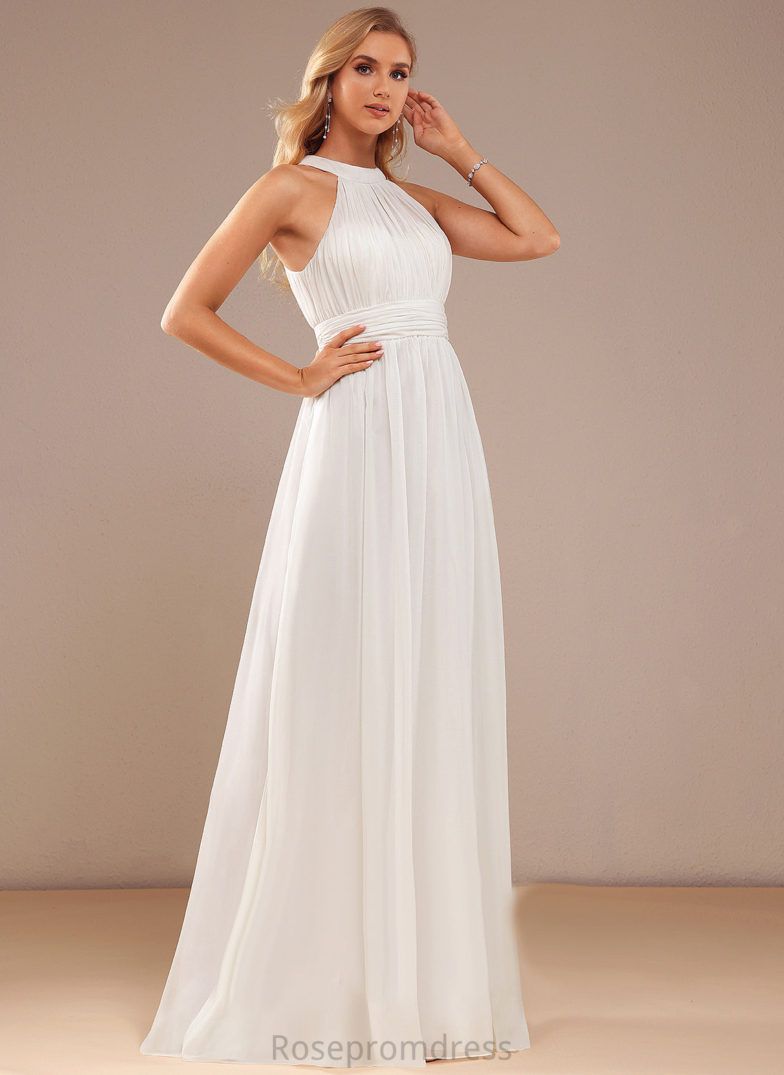 Wedding Dresses High Neck A-Line Floor-Length Wedding Ruffle With Chiffon Dress Cailyn