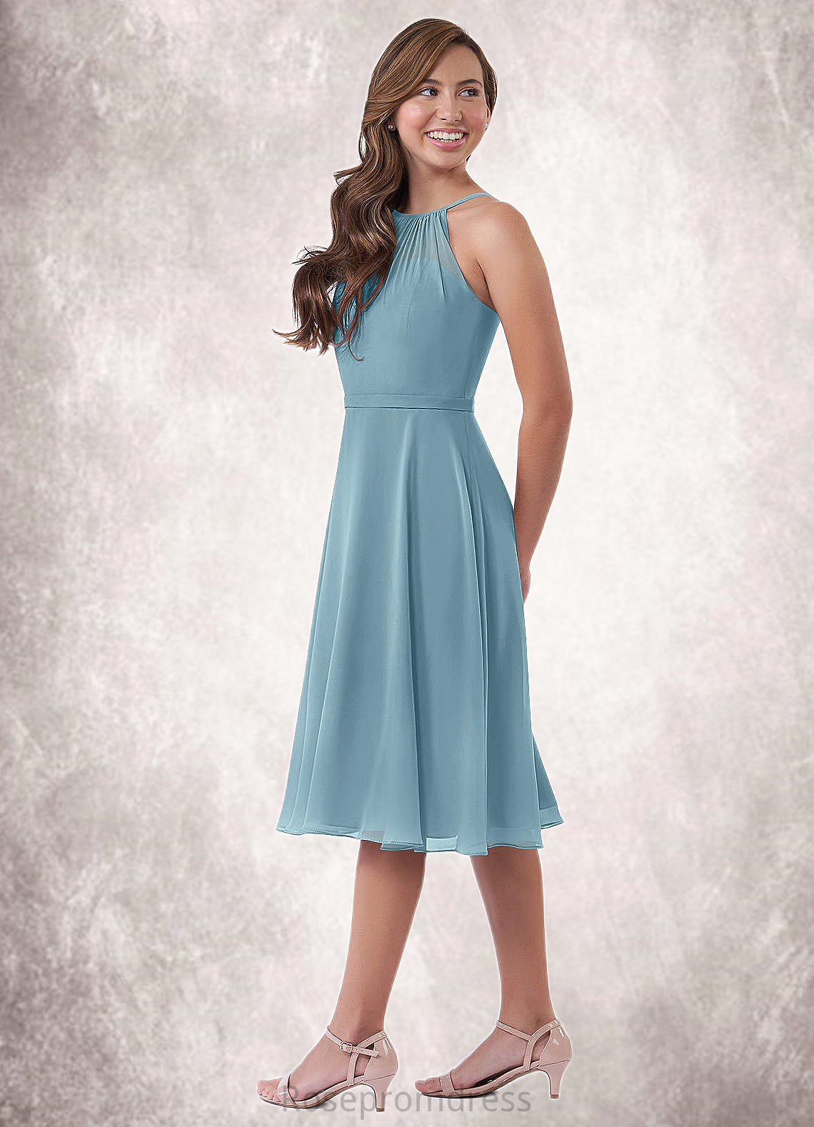 Lois A-Line Pleated Chiffon Knee-Length Junior Bridesmaid Dress SRSP0019980