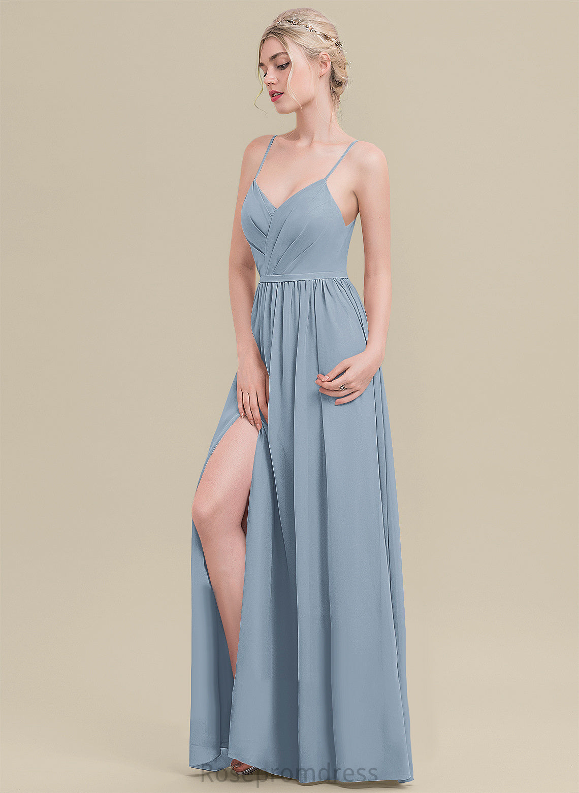 Pleated A-Line Length Floor-Length Neckline Fabric Silhouette V-neck Embellishment Olivia Bridesmaid Dresses