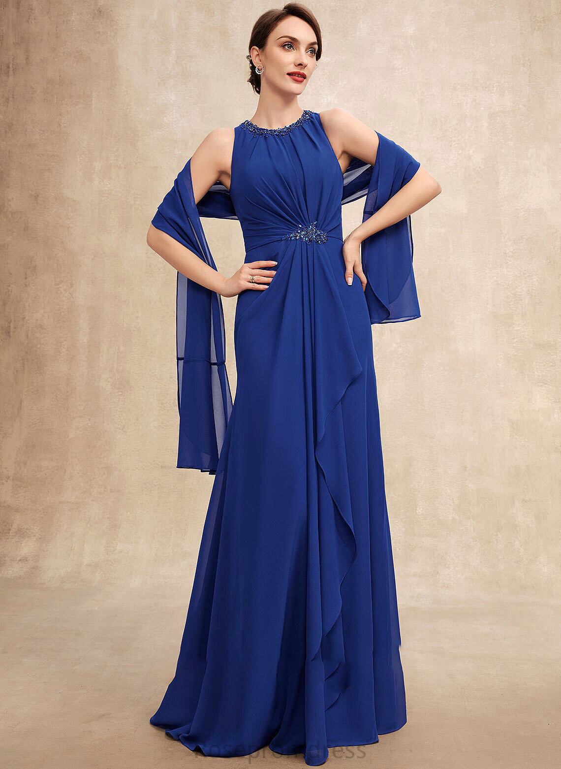 Floor-Length Cascading Brianna Mother Ruffles With Mother of the Bride Dresses Neck Bride Chiffon A-Line the Scoop of Dress Beading