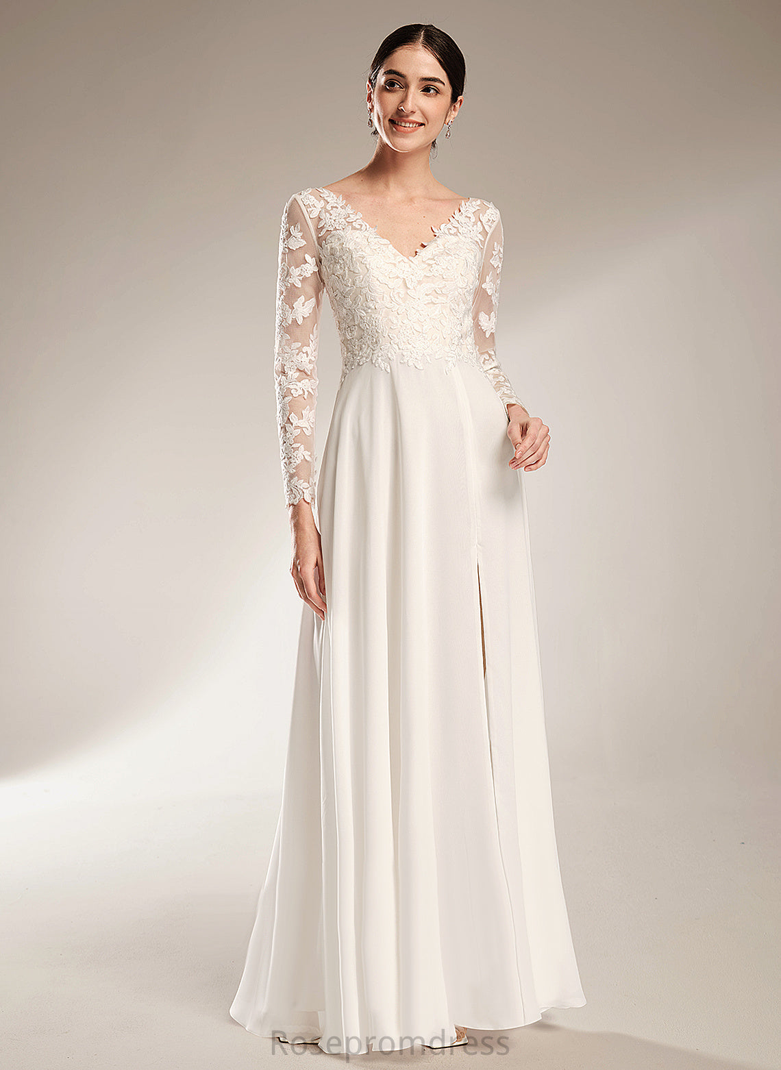 V-neck Dress Wedding Dresses Floor-Length Mollie Wedding Chiffon Lace A-Line